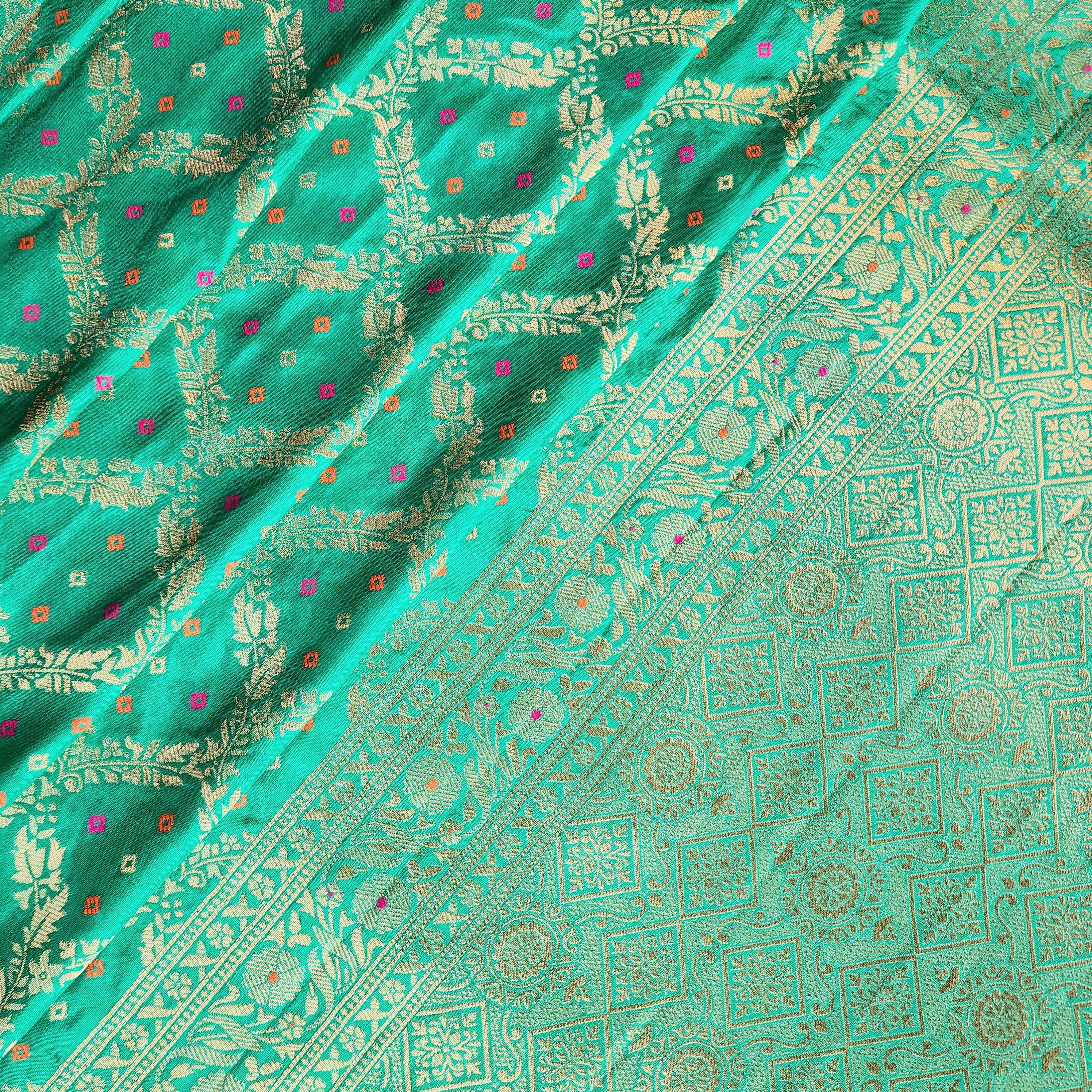Aqua Green Bandhani Dupatta with Traditional Jaal