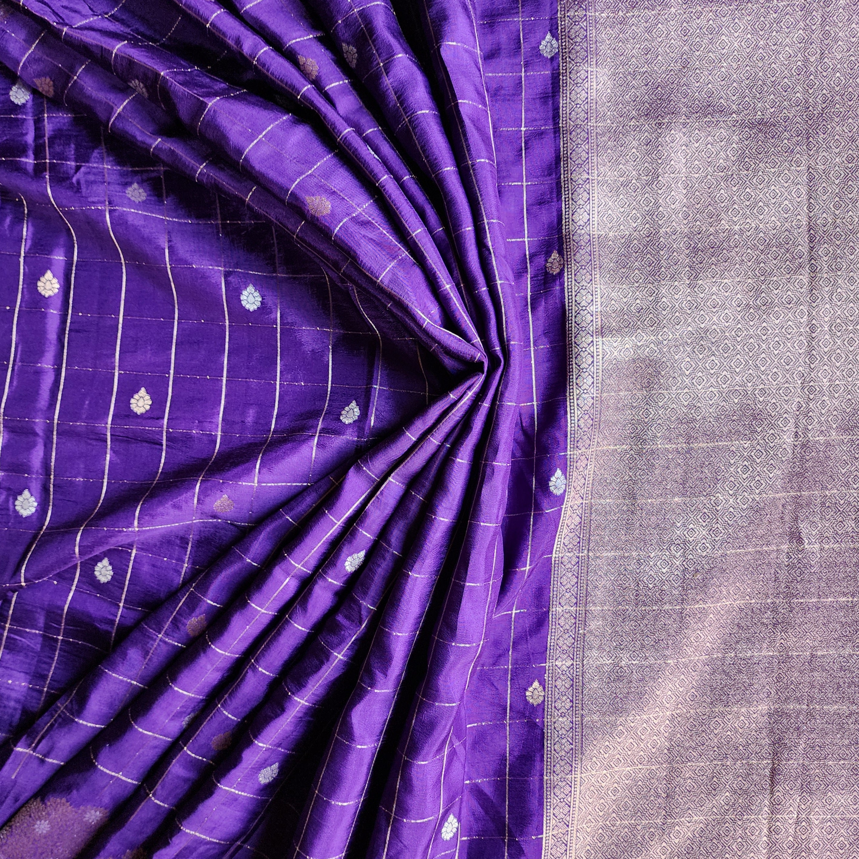 Royal Purple Dupion Silk Saree with Zari Motifs