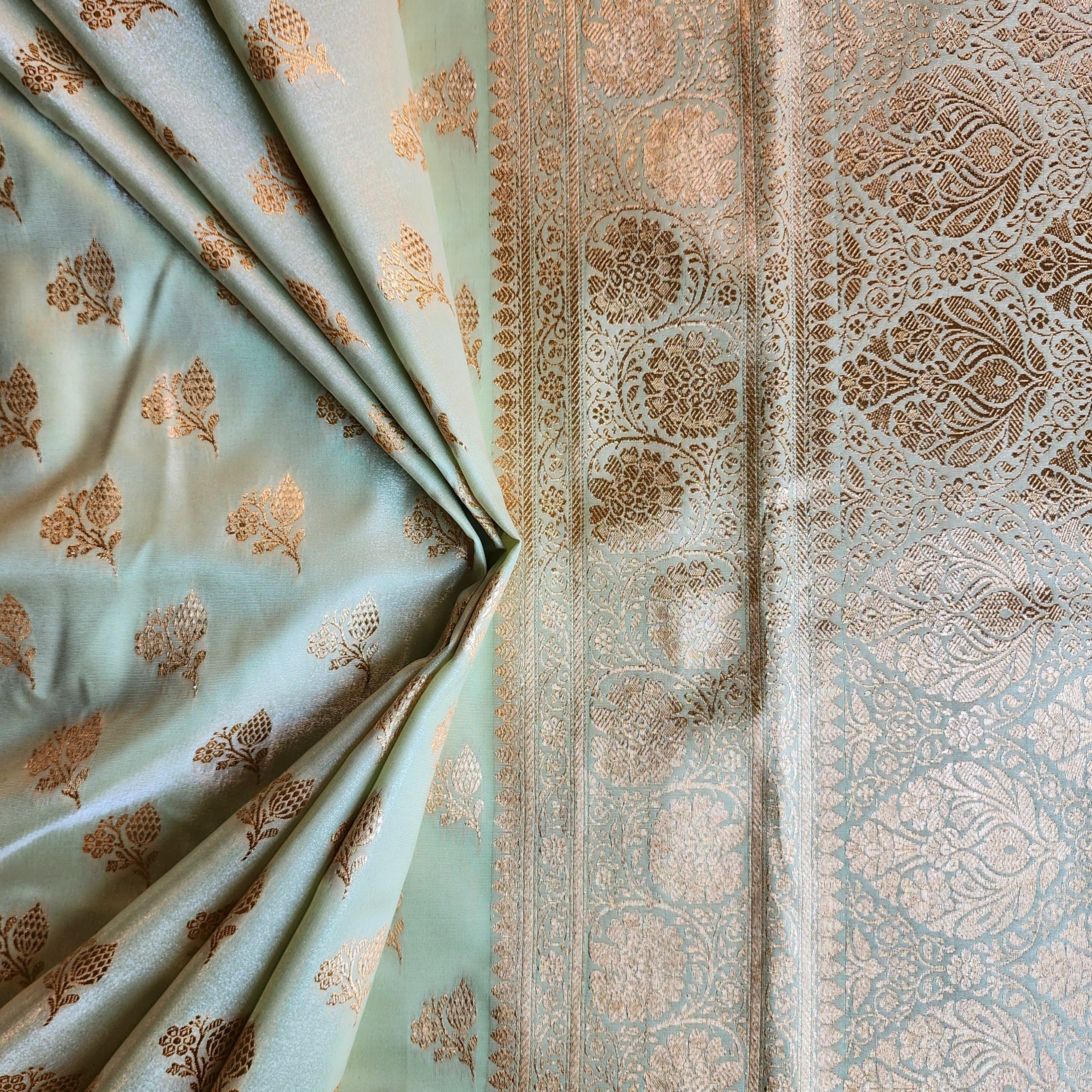 Rich Mint Green Banarasi Silk Saree with Gold Zari Weaving
