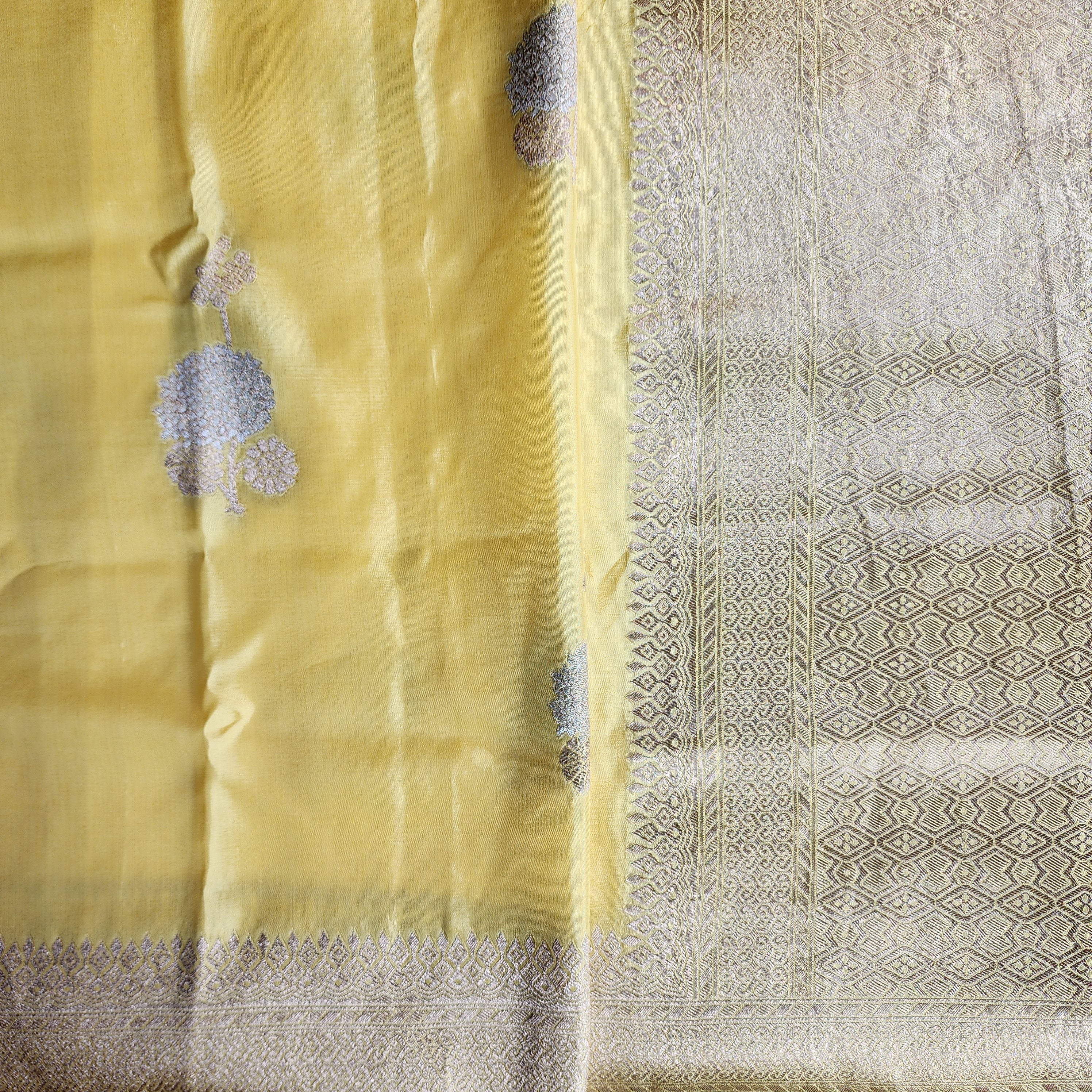 Sunrise Yellow Dupion Silk Saree with Orange Hues