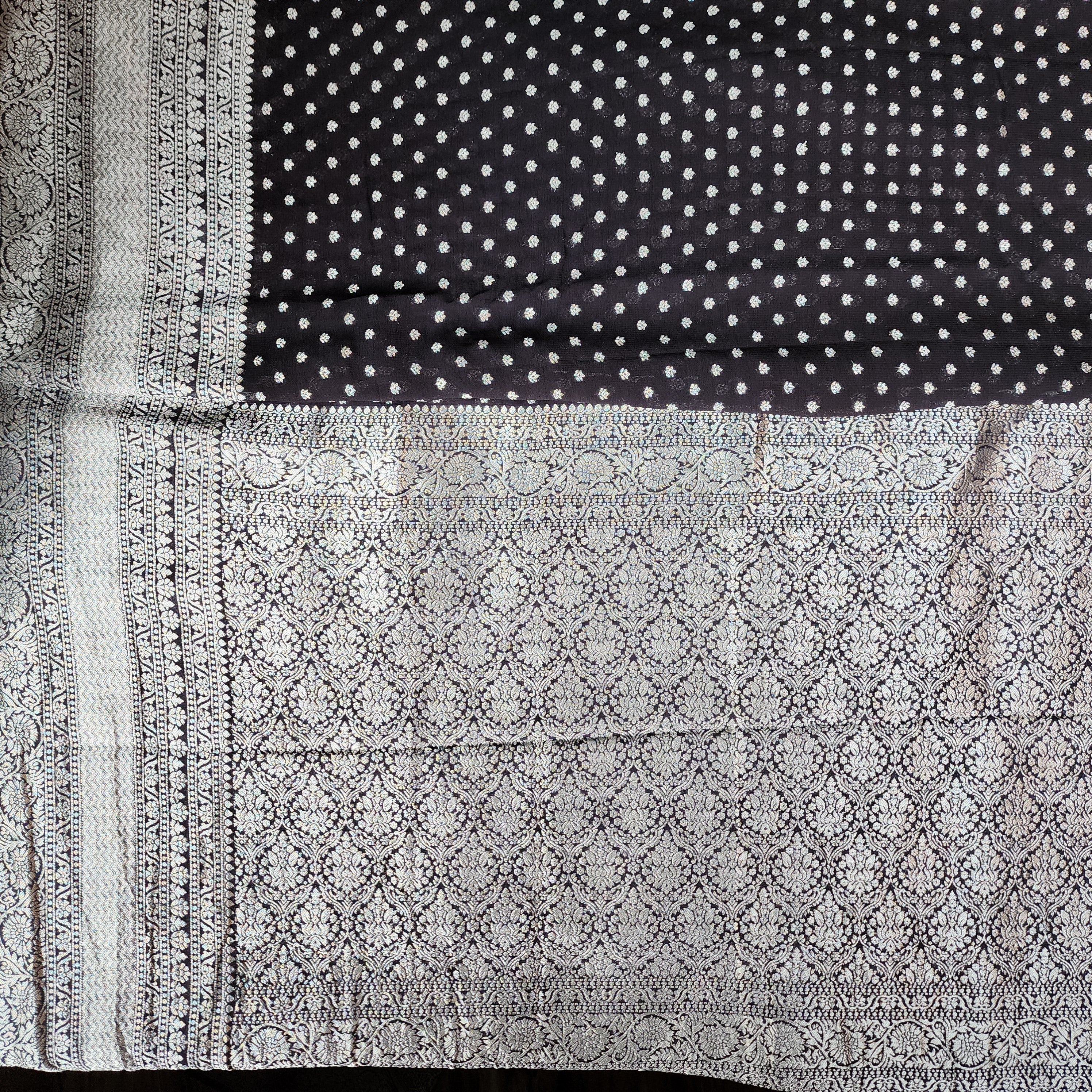 Iconic Black Khaddi Georgette Pure Banarasi Saree with Intricate Silver Zari