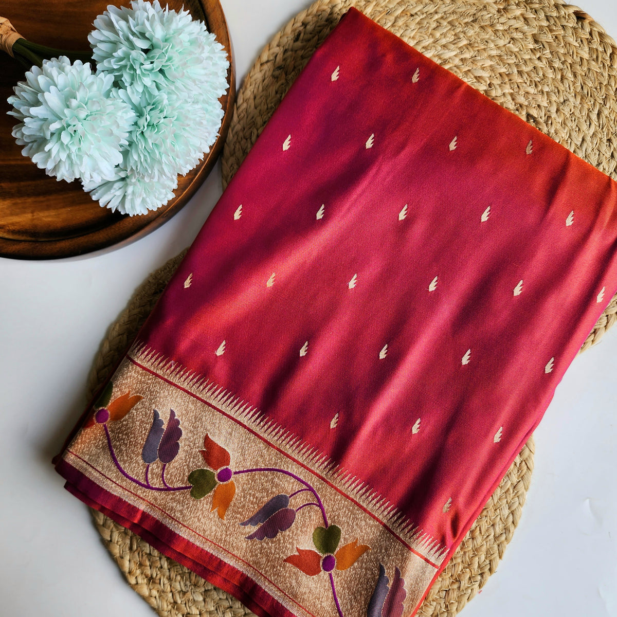 Raahi - Peachish Pink Paithani Silk Saree with Stitched Blouse