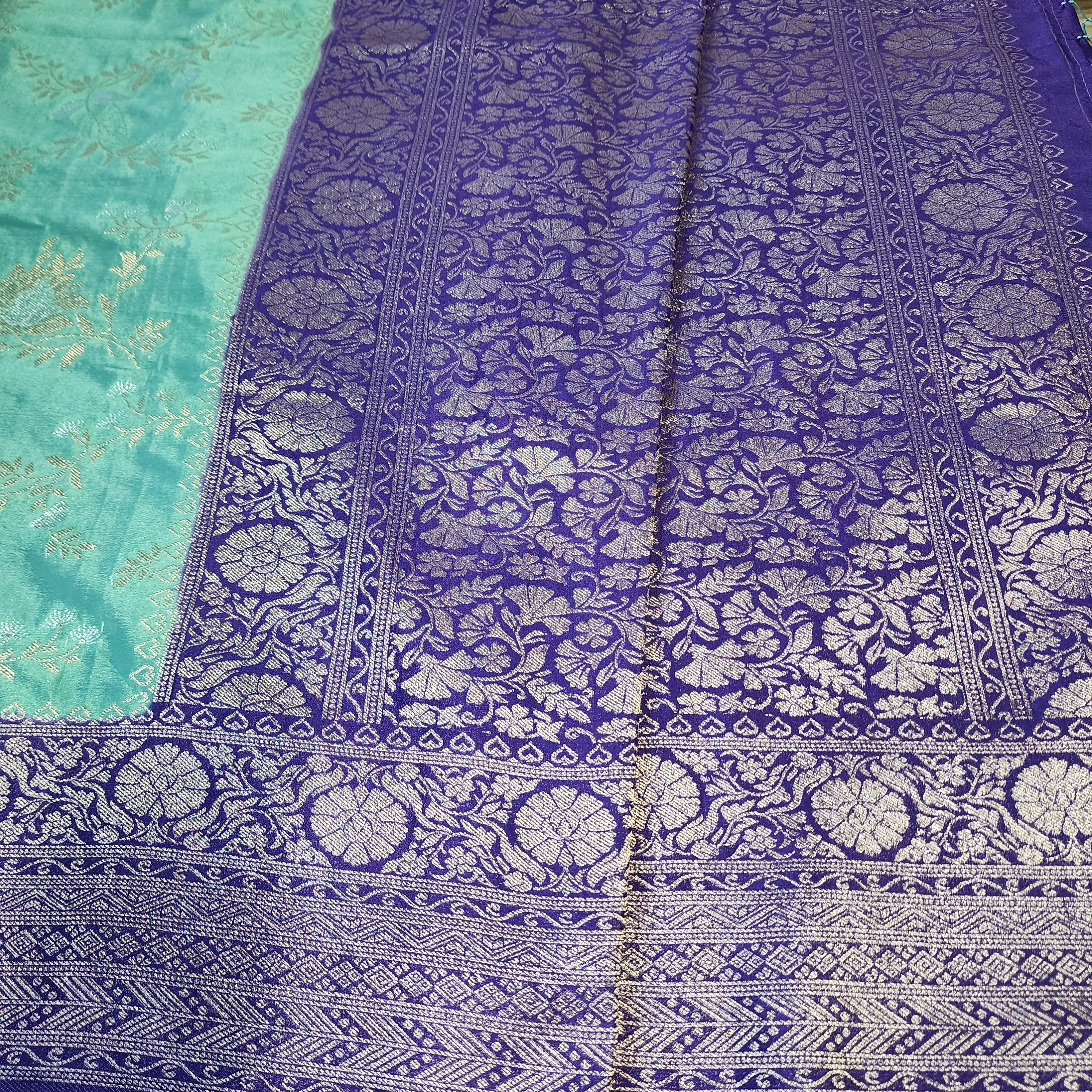 Mint Green Crepe Chiffon Saree with Violet Border