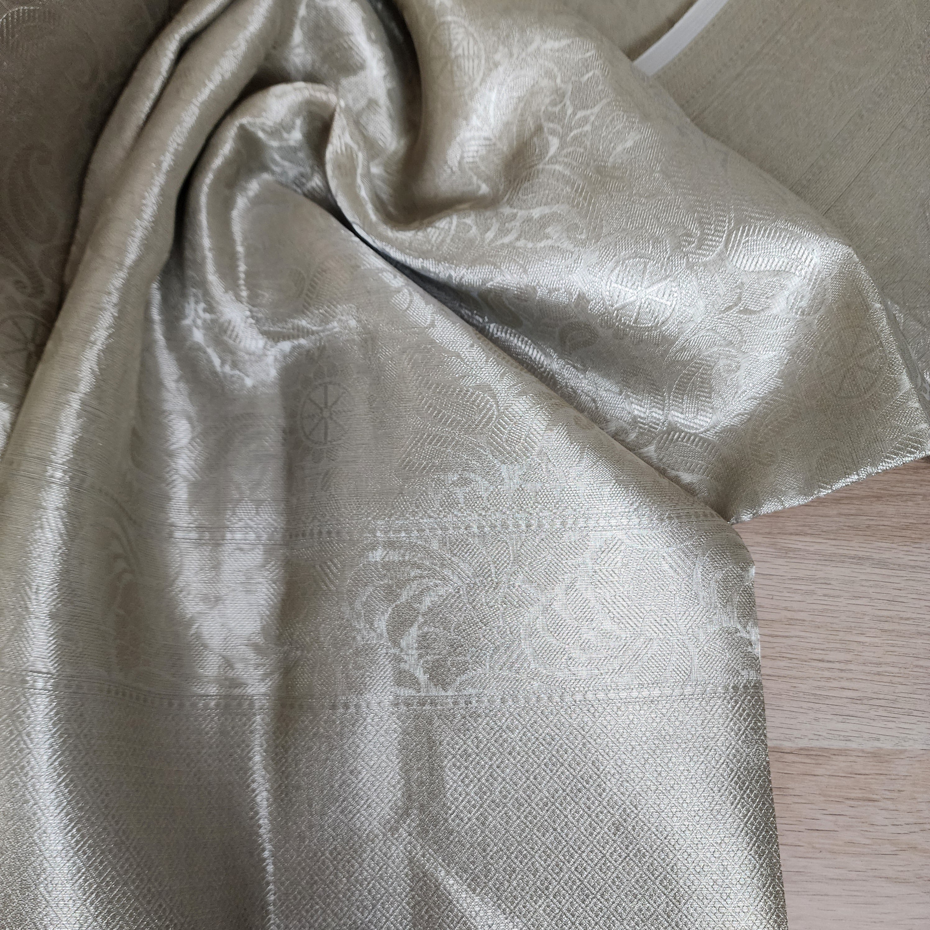 Classic Off-White Water Zari Tissue Sari with tassels