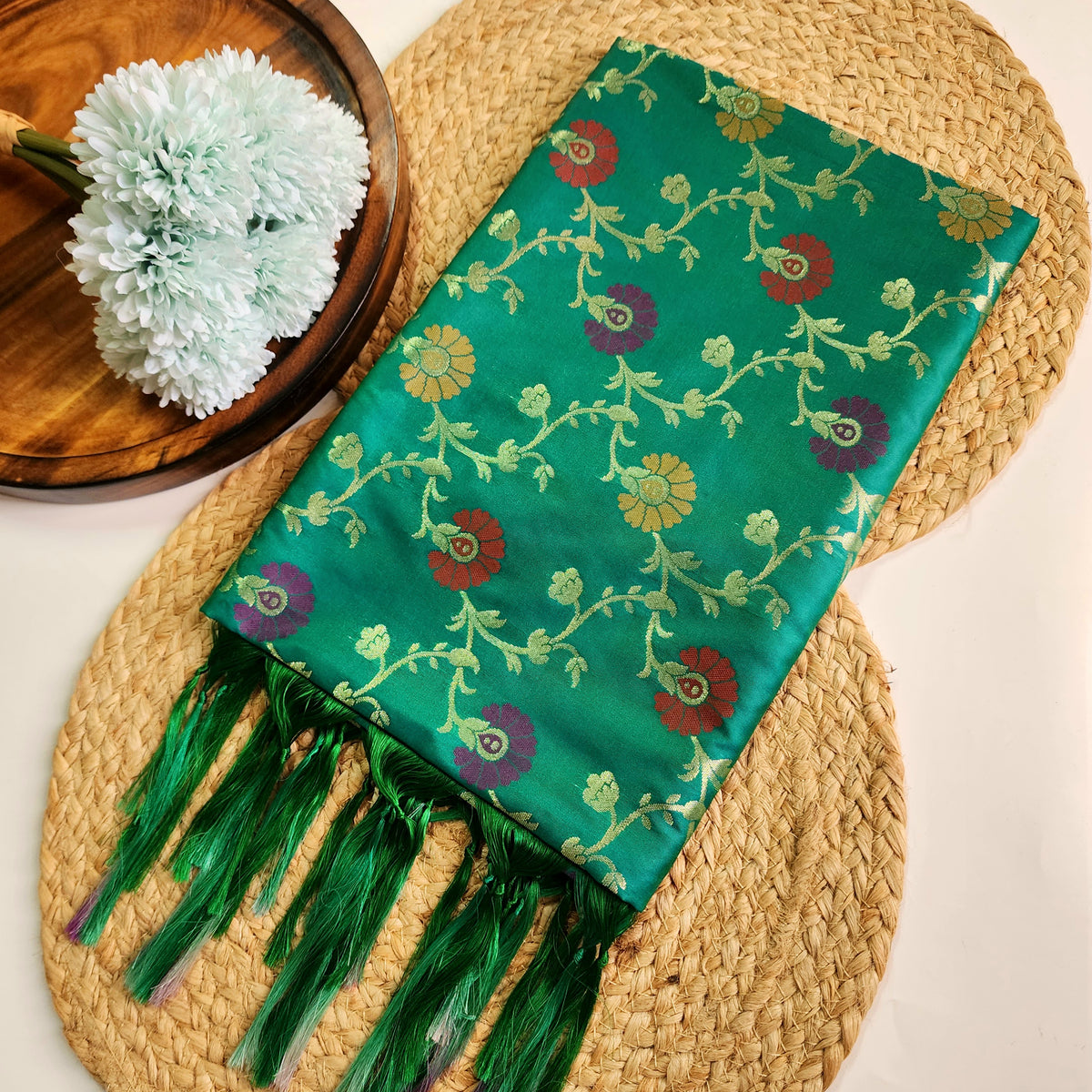 Banarasi Silk Floral Jaal Dupatta - Deep Teal