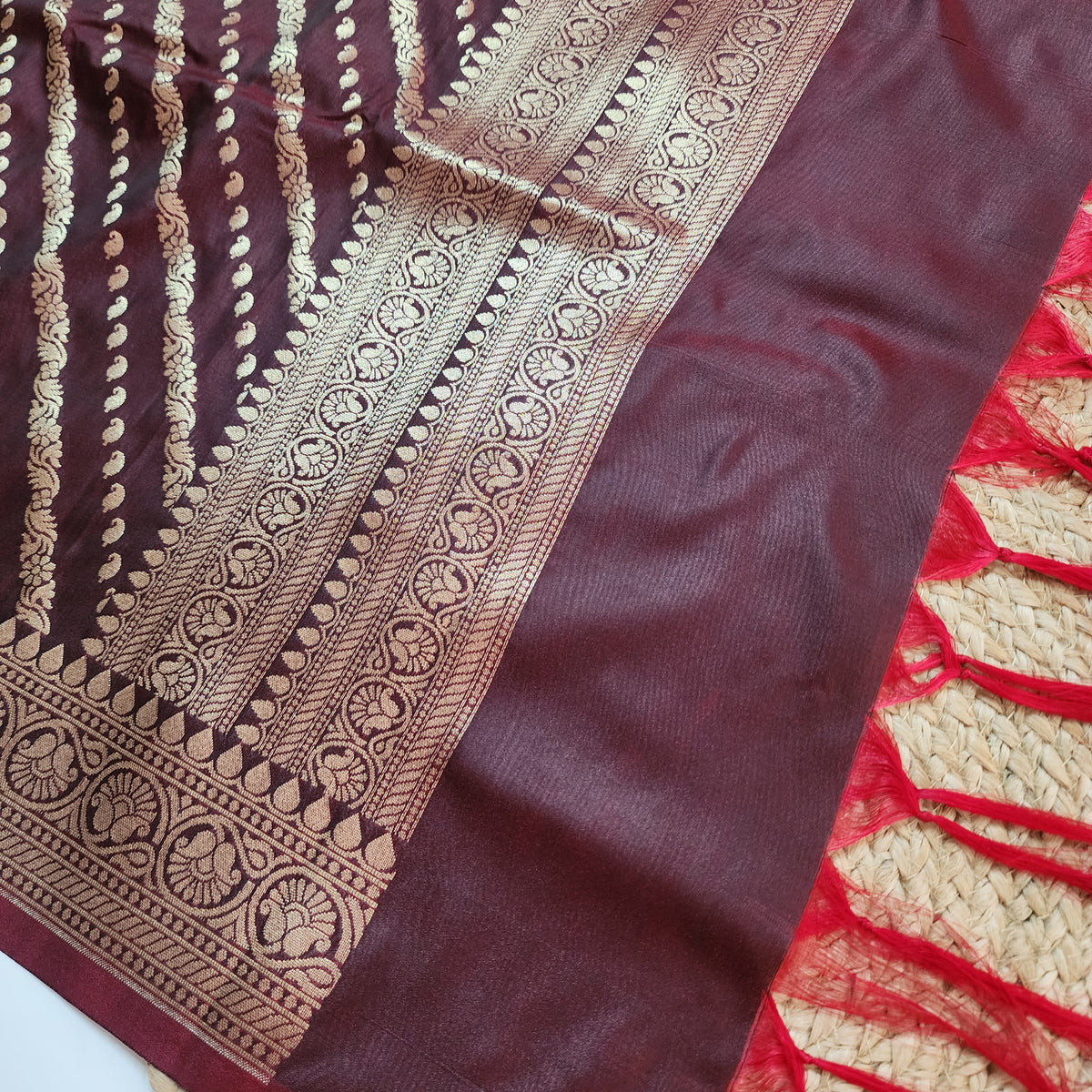 Deep Burgundy - Banarasi Leheriya Style Dupatta