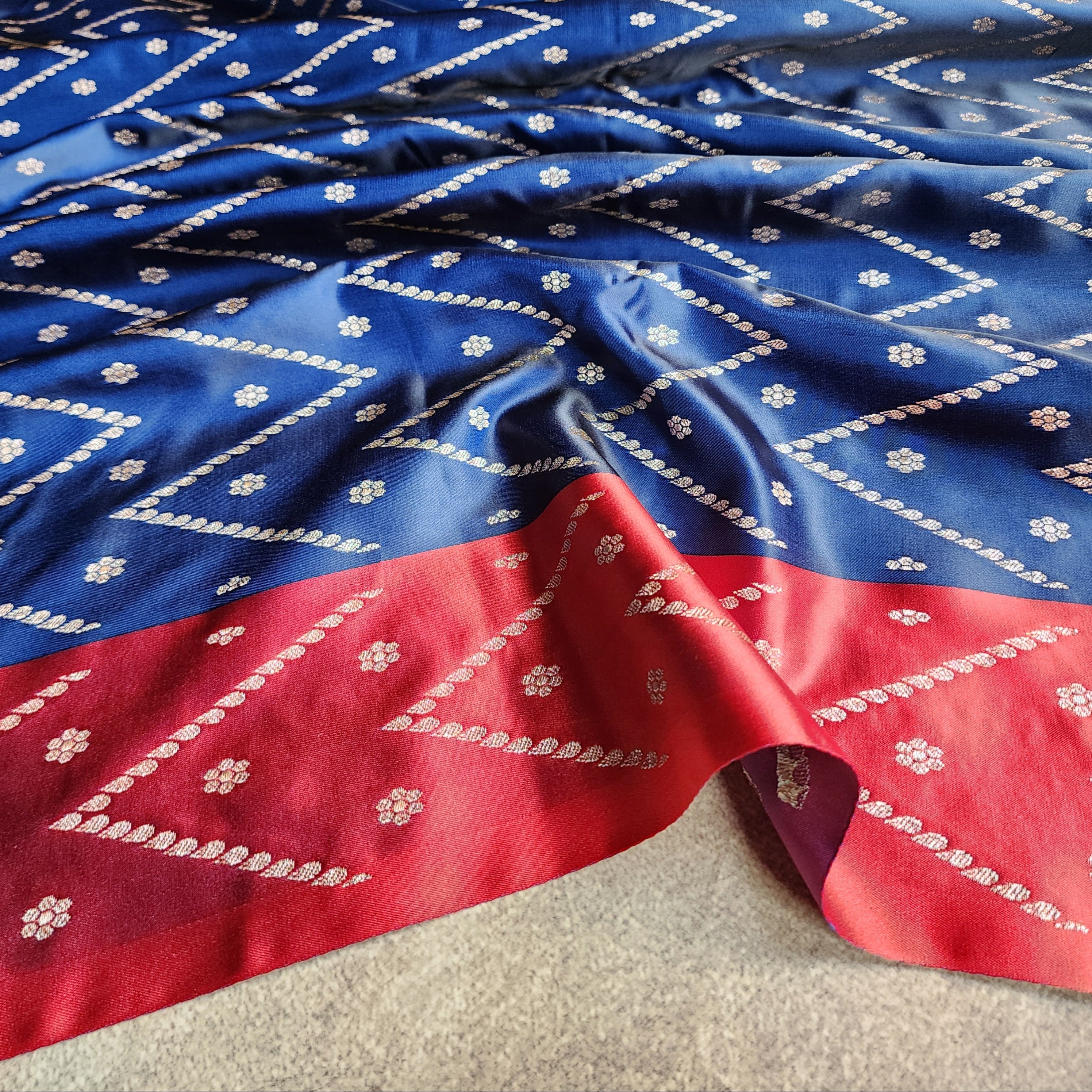 Navy Blue Pure Banarasi Katan Silk Saree with Vermilion Red Border
