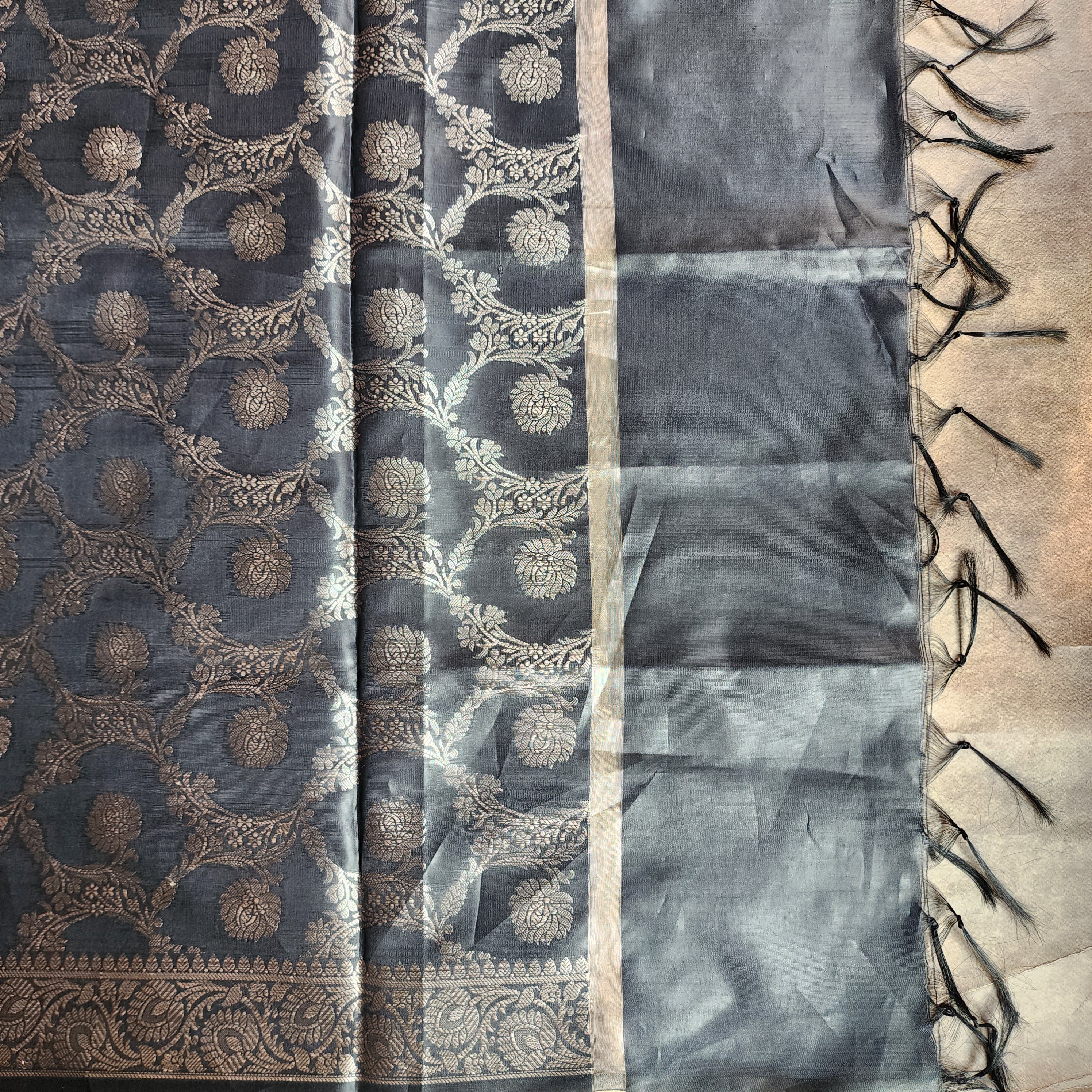Black Semi Silk Zari Dupatta