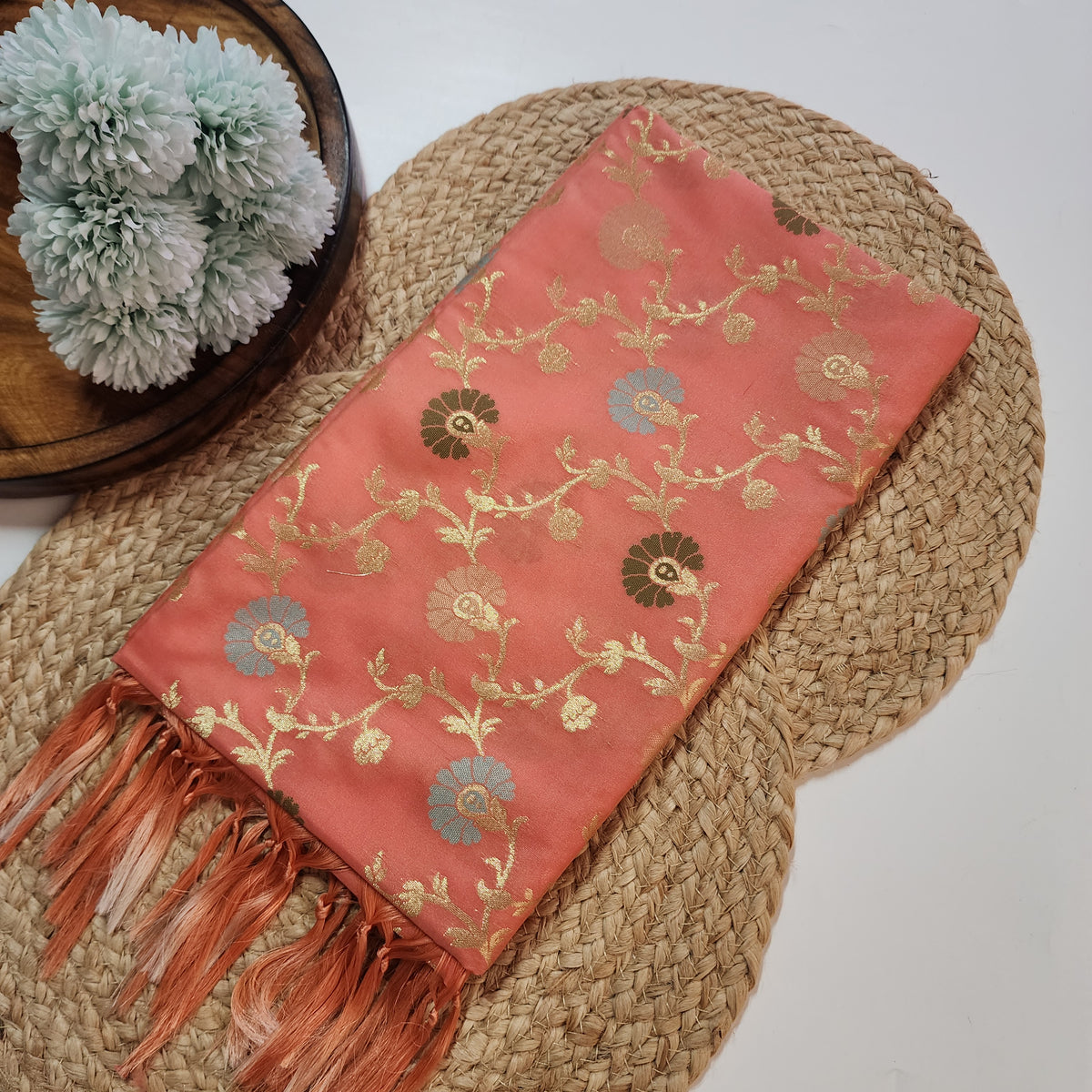 Banarasi Silk Floral Jaal Dupatta - Peach