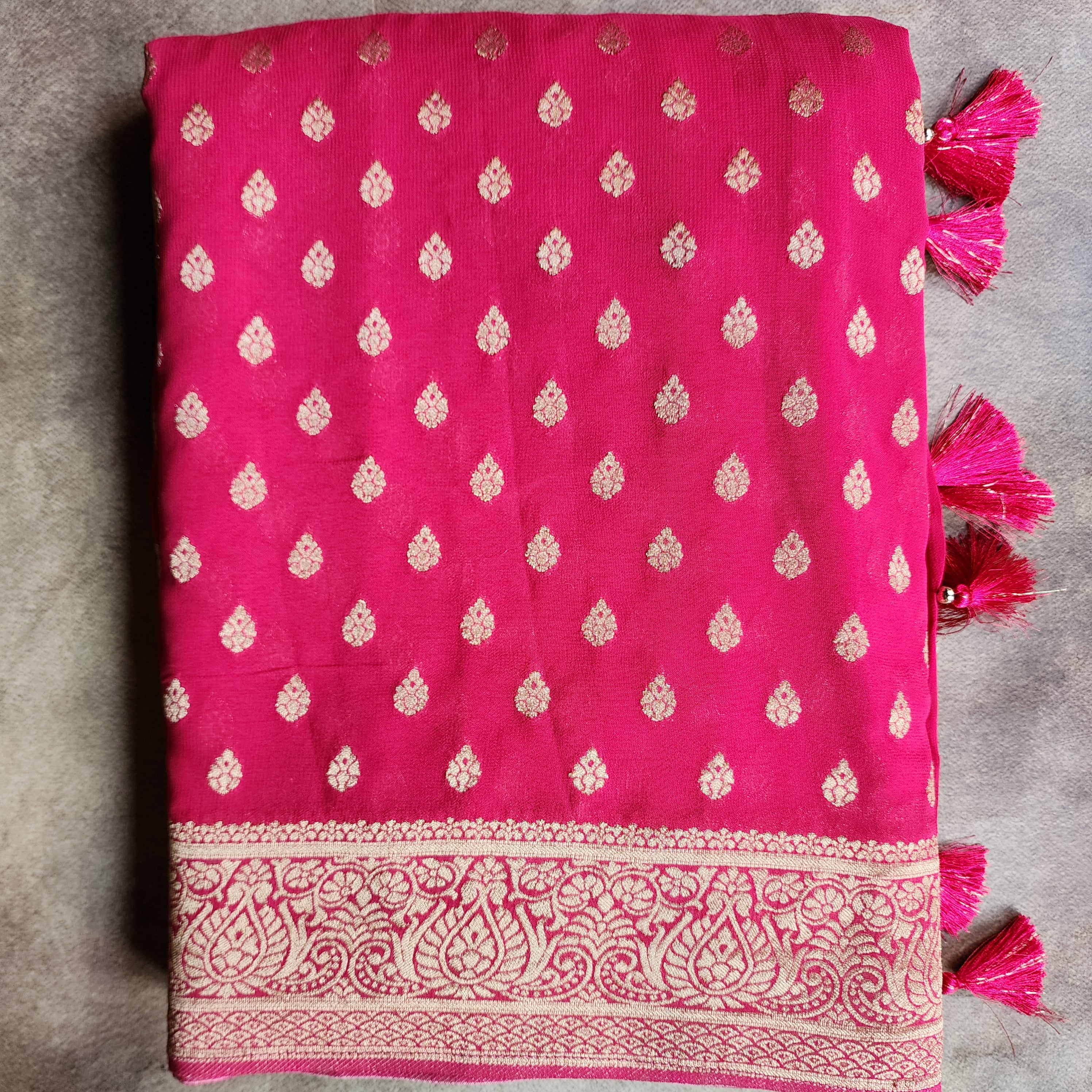 Radish Pink Khaddi Georgette Pure Banarasi Saree with Golden Zari