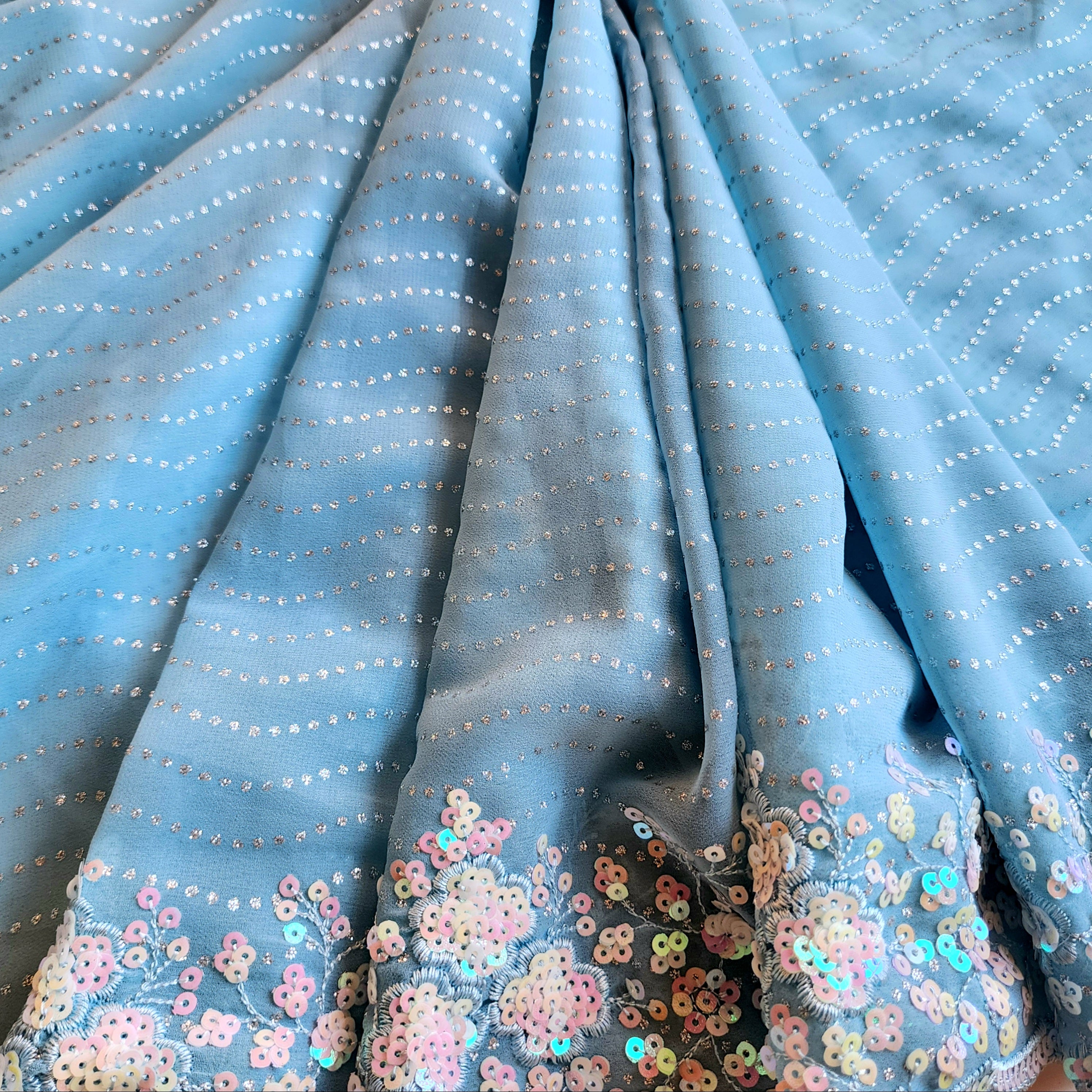 Soft Blue Designer Chiffon Silk Saree