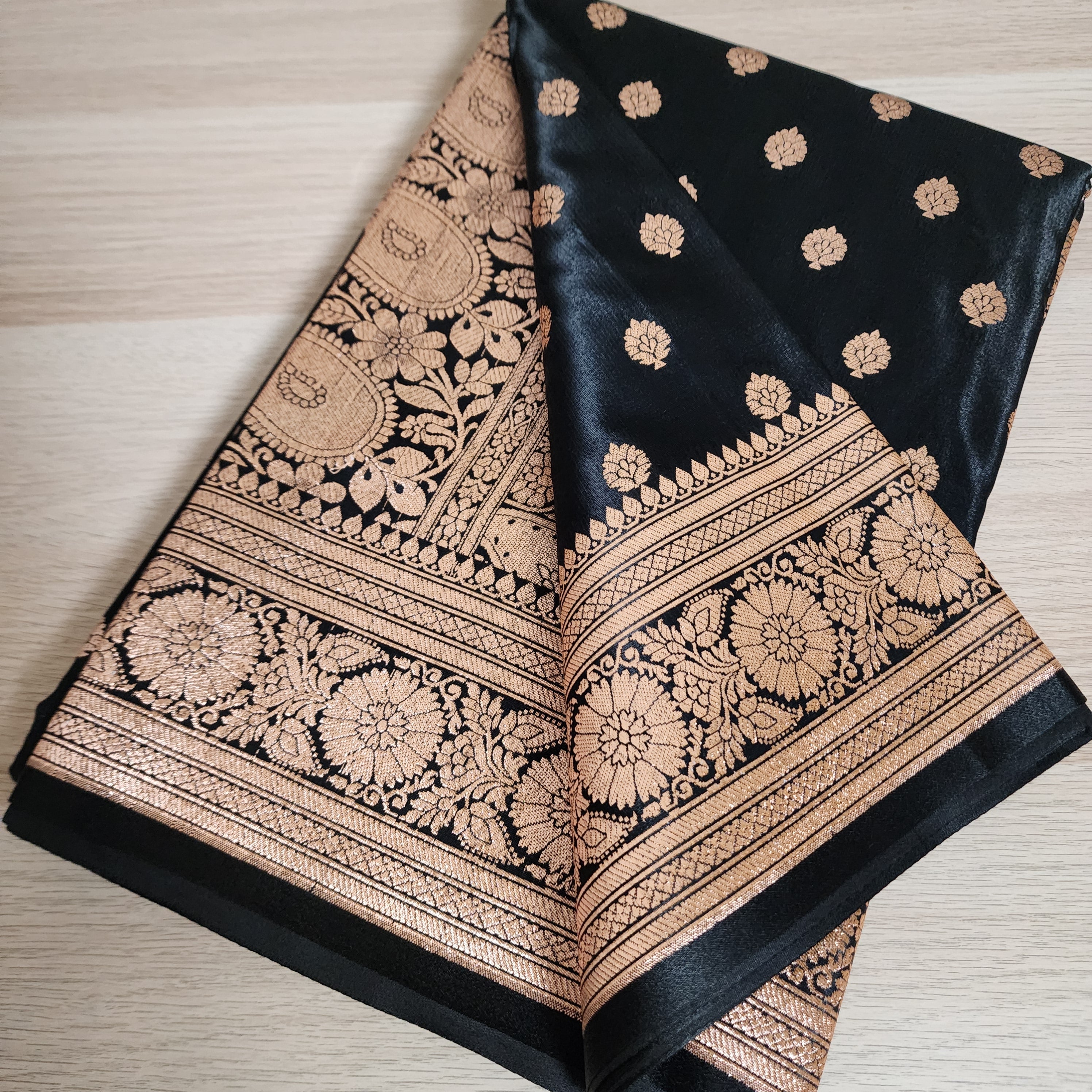 Royal Black Banarasi Silk Saree with Golden Zari Weave