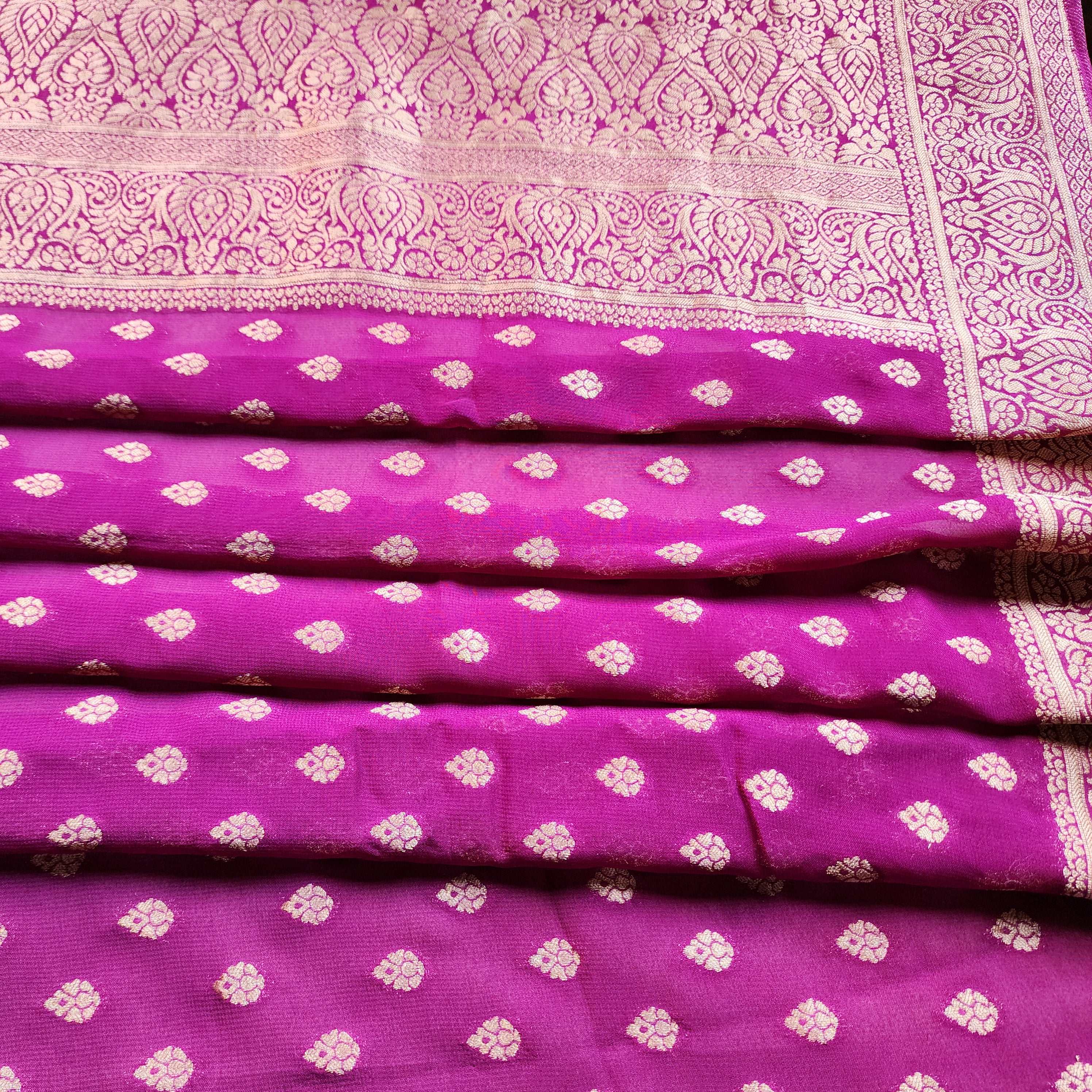 Aubergine Khaddi Georgette Pure Banarasi Saree with Golden Zari