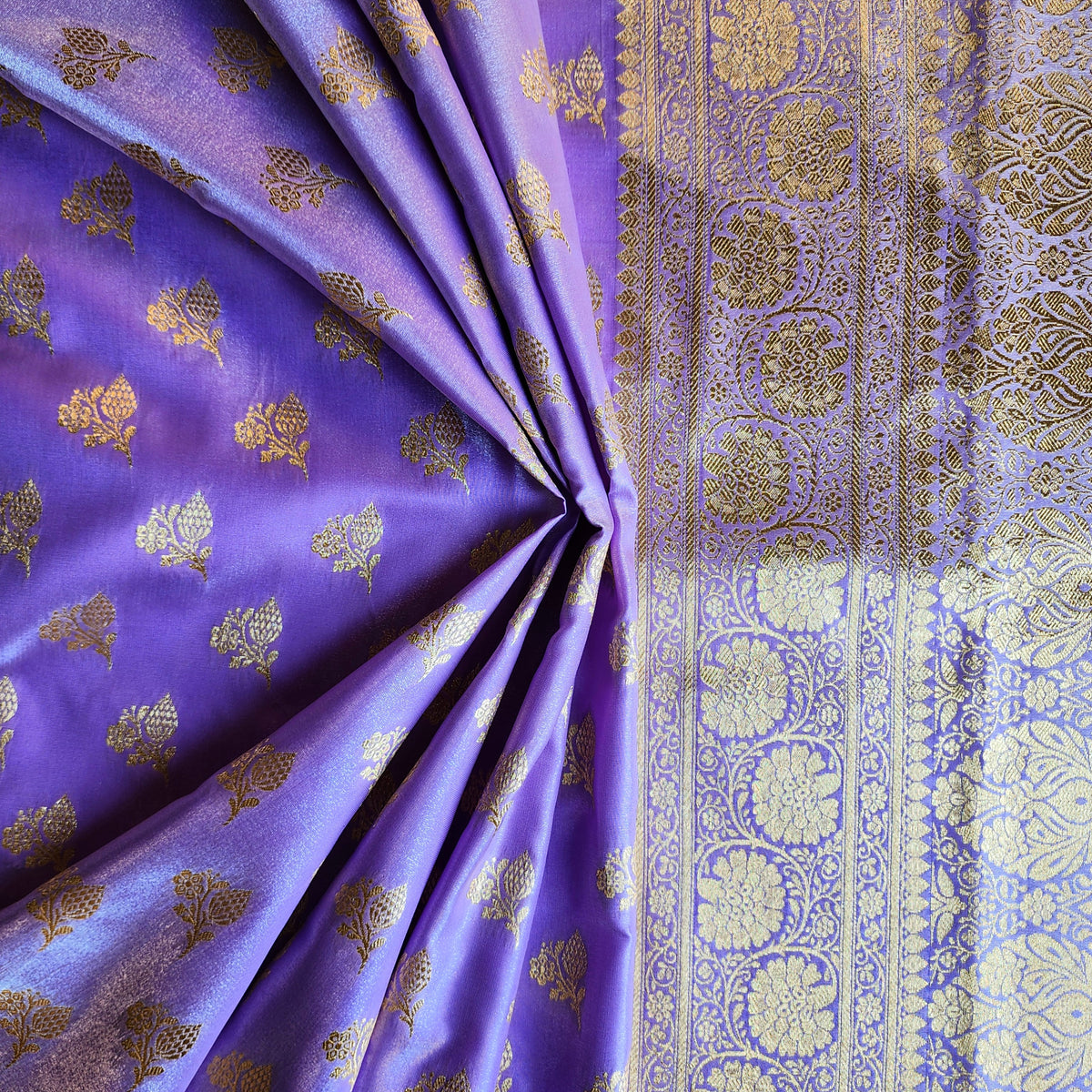 Rich Violet Banarasi Silk Saree with Gold Zari Weaving