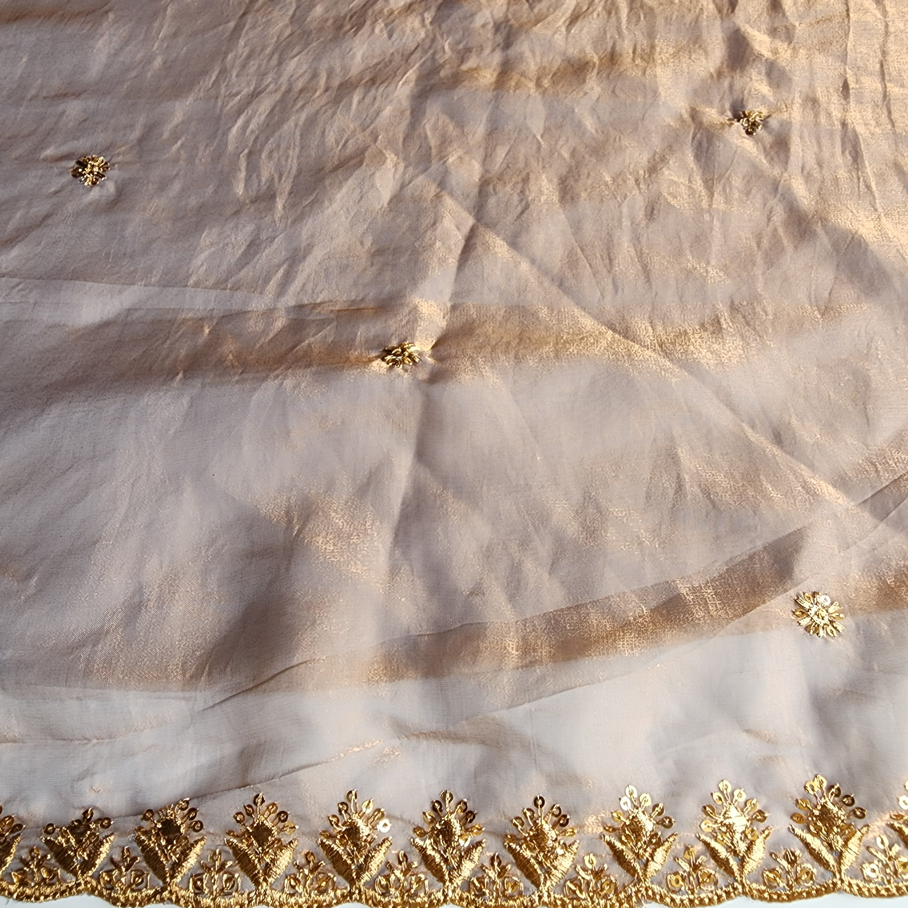 Smoky Taupe Gold Designer Tissue Silk Saree