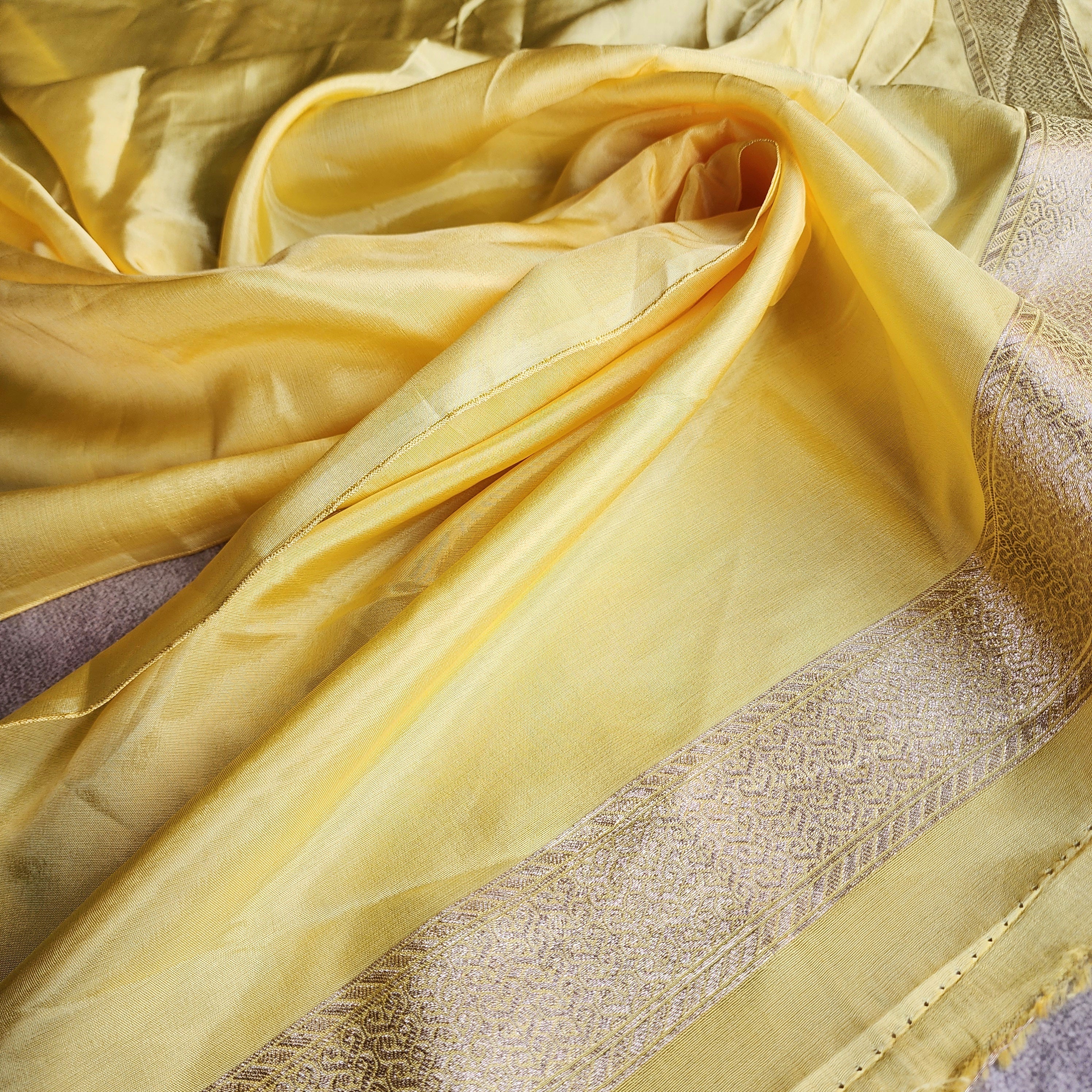 Sunrise Yellow Dupion Silk Saree with Orange Hues