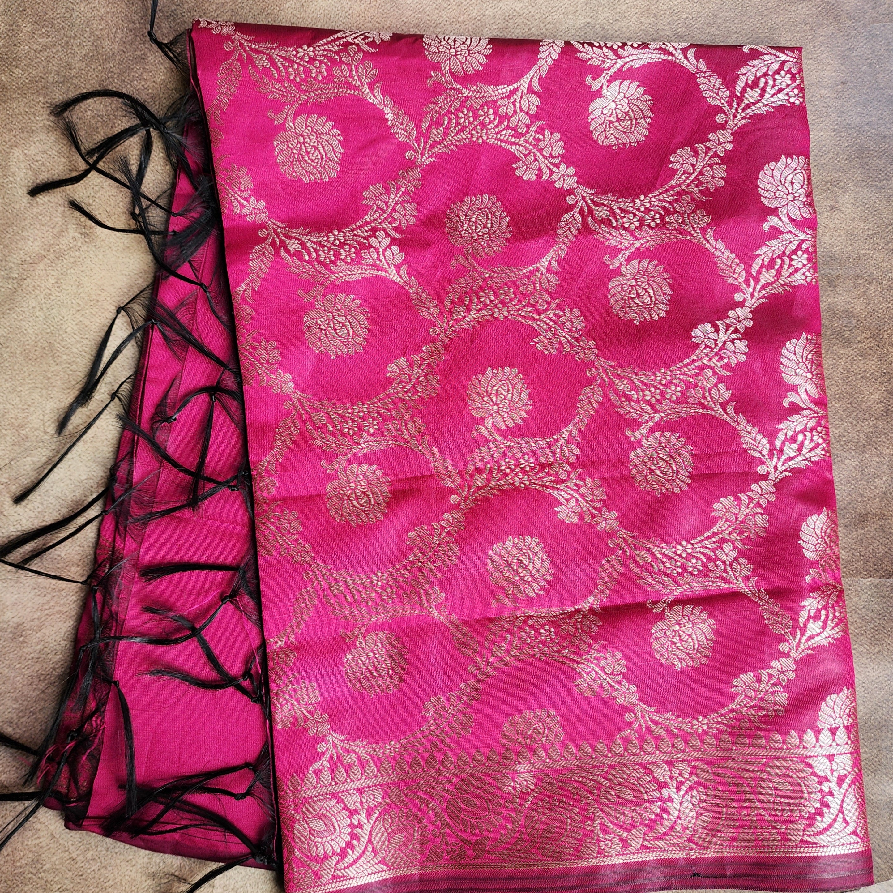 Rani Pink Semi Silk Zari Dupatta