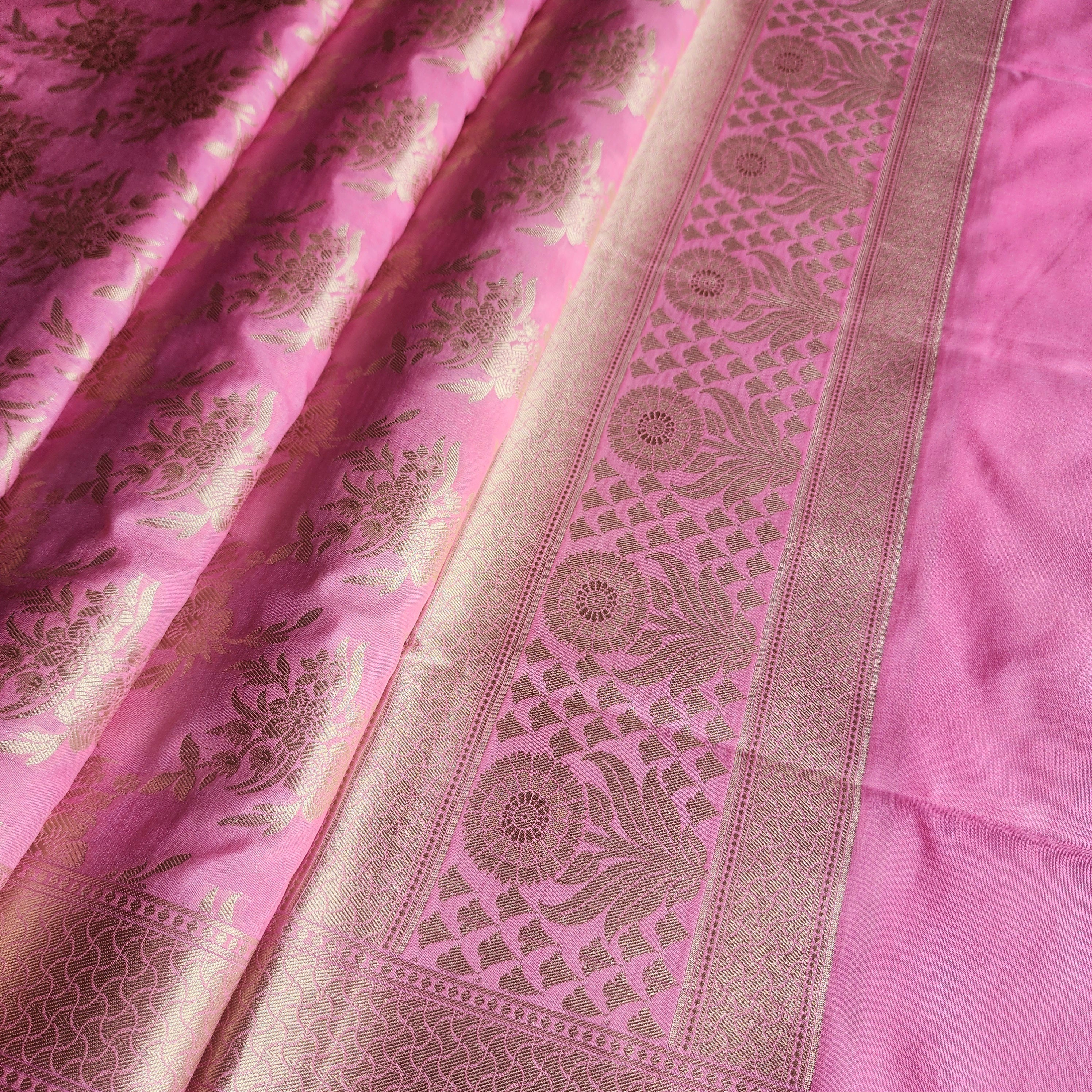 Vibrant Pink Banarasi Dupatta - Floral Brocade Zari