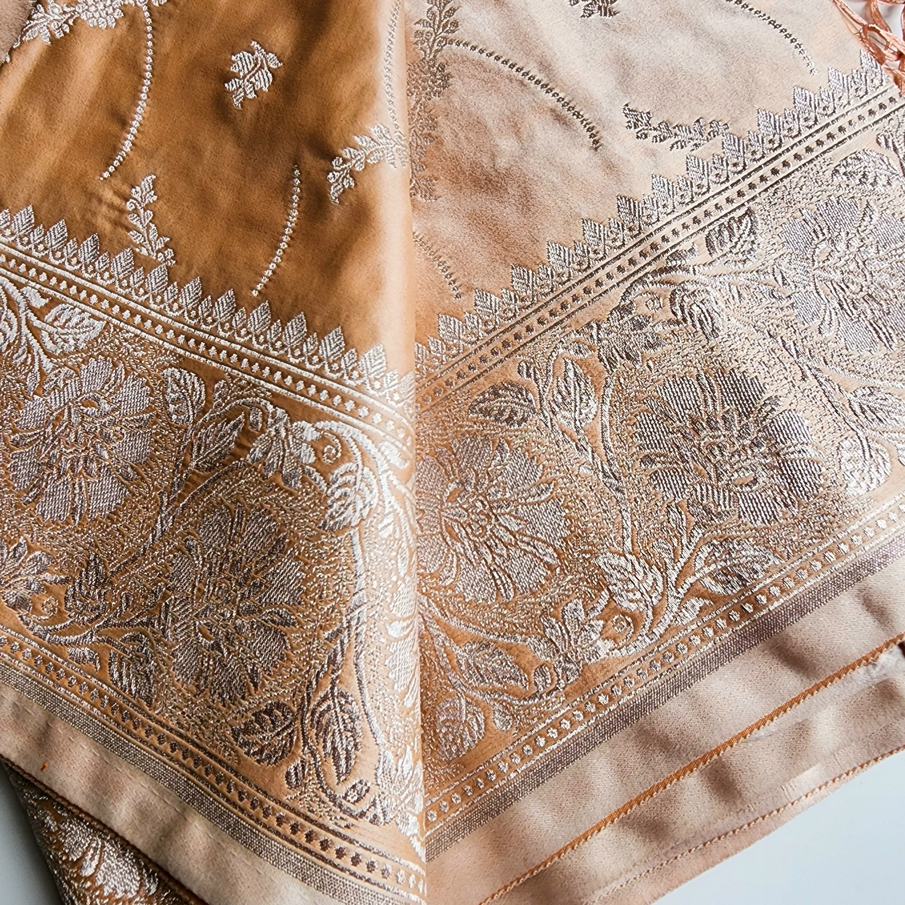 Pastel Beige Banarasi Katan Silk Saree with Light Gold Zari weaving