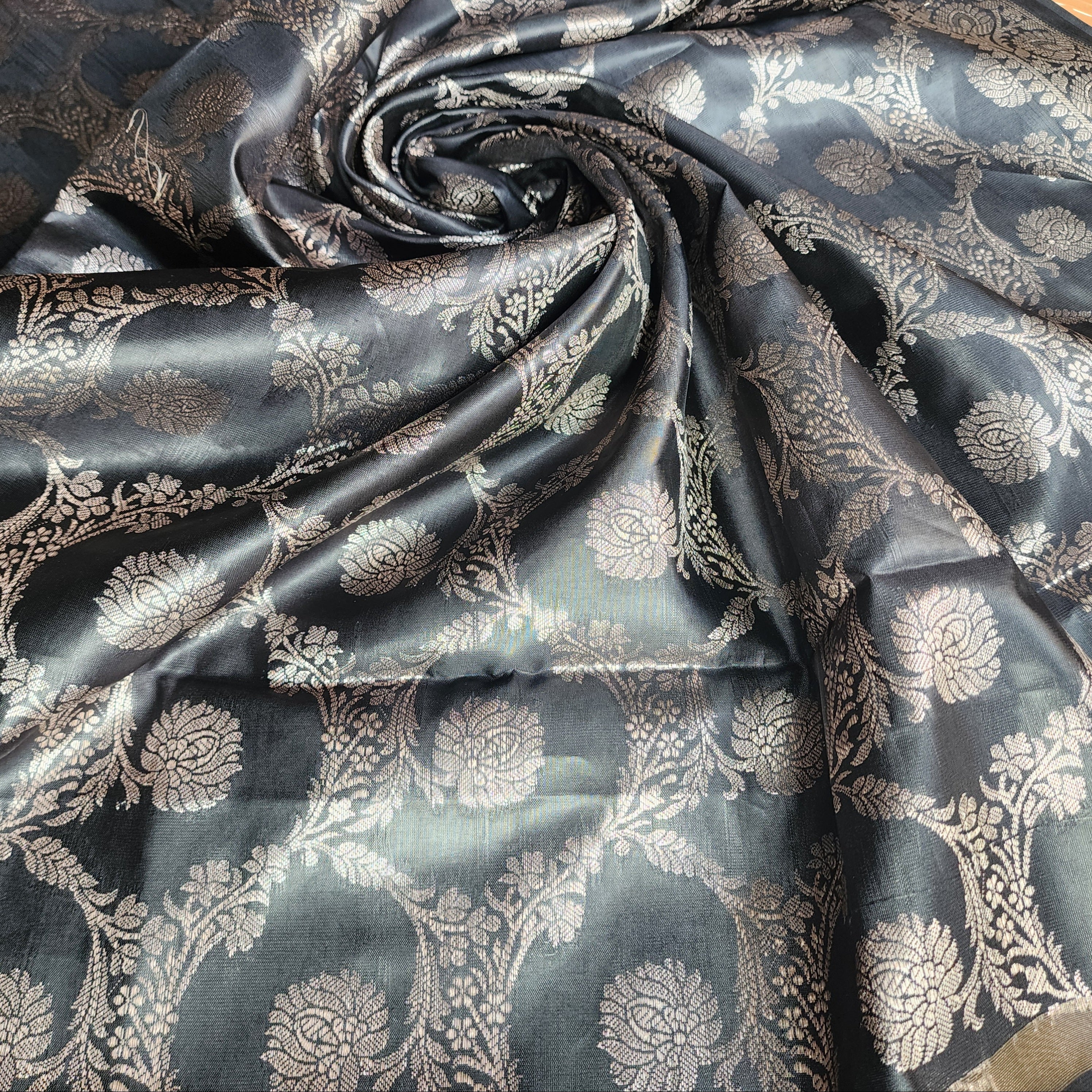 Black Semi Silk Zari Dupatta