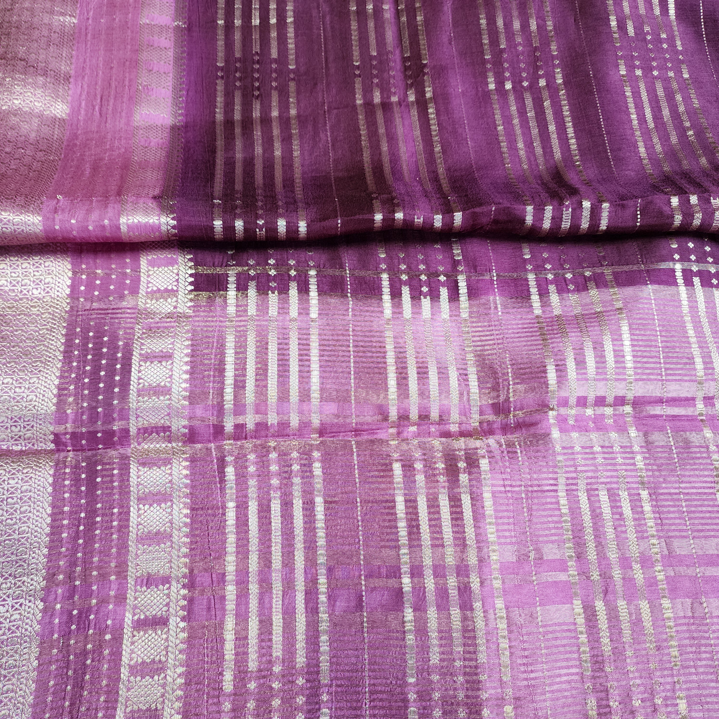 Deep Plum Crepe Georgette Silk Saree with Gold Zari Detailing