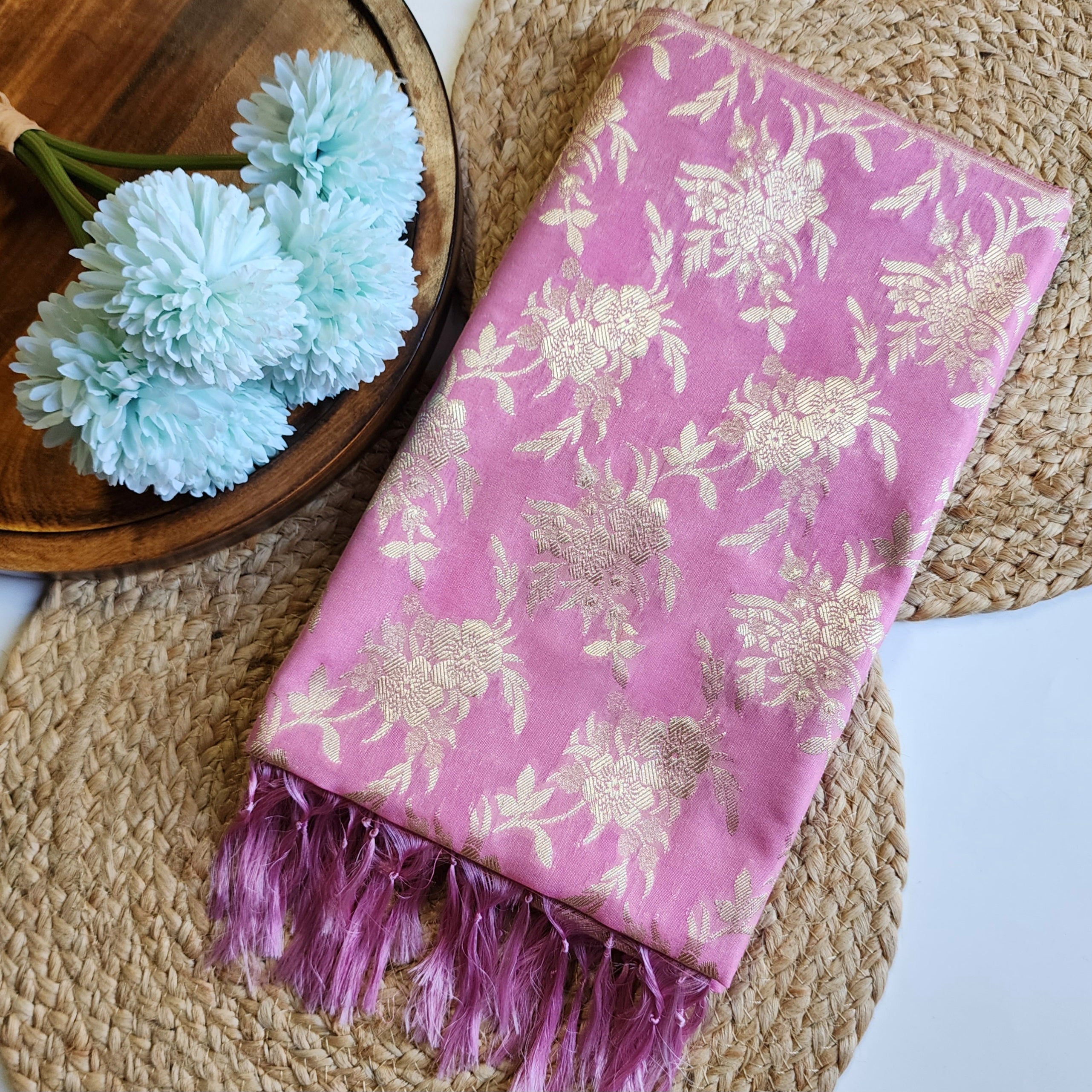 Vibrant Pink Banarasi Dupatta - Floral Brocade Zari