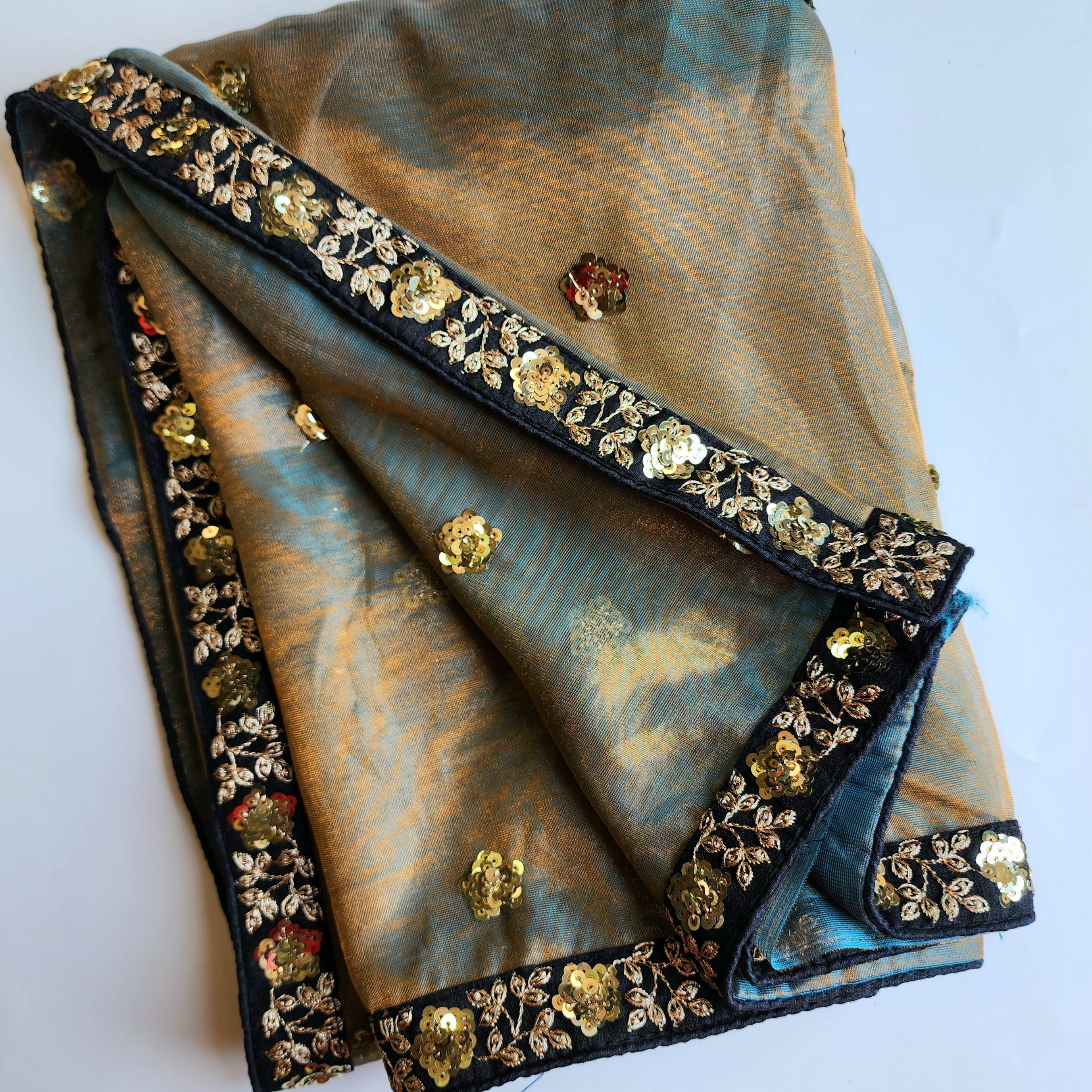 Olive Green Designer Net Saree with Heavy Embroidery Border
