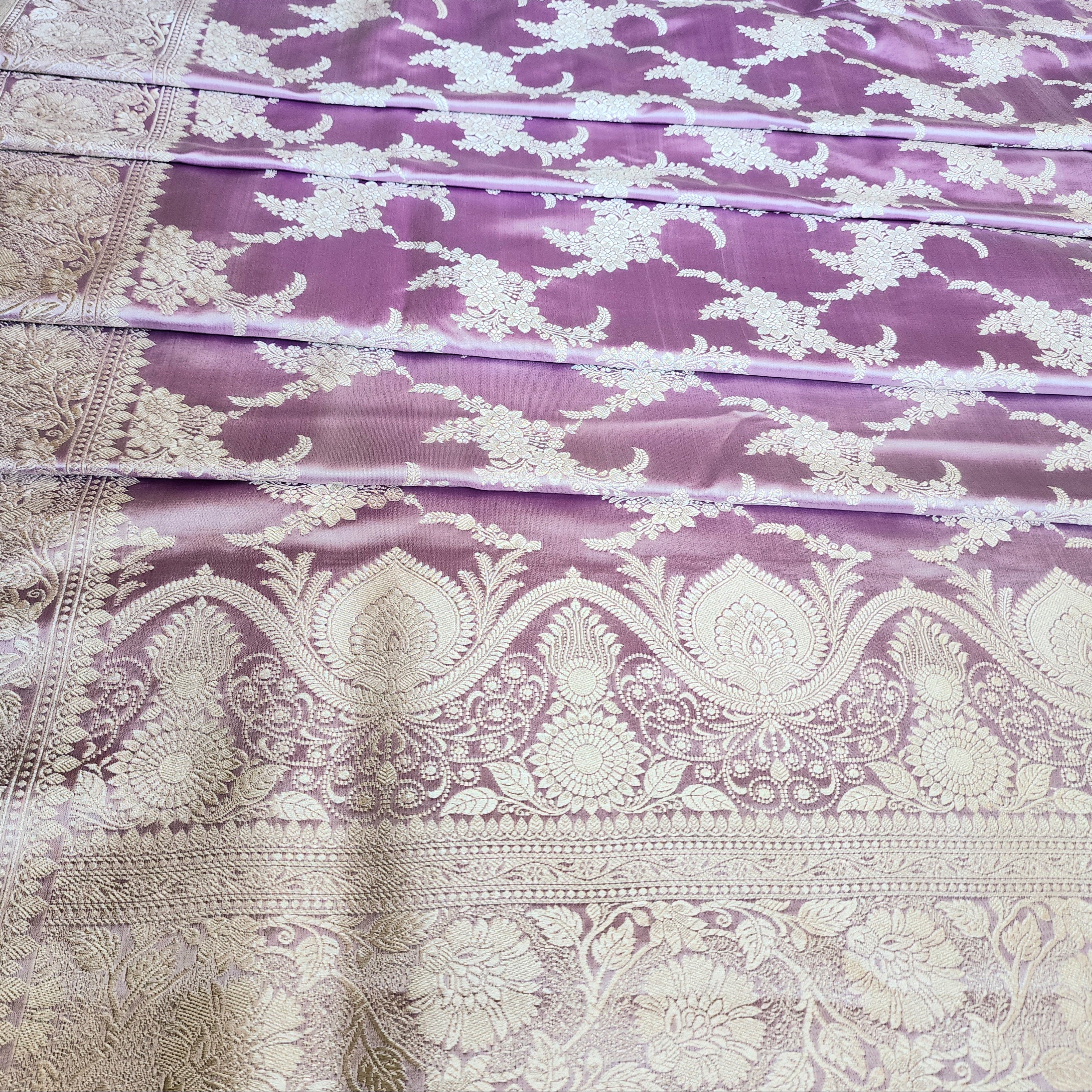 Lilac Banarasi Katan Silk Saree with Floral Vine Jaal
