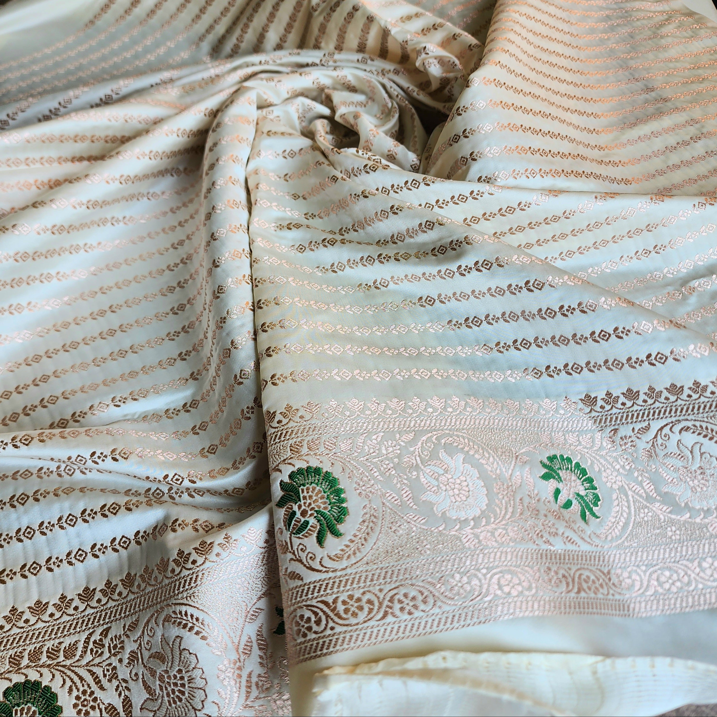 Enriched White Banarasi Katan Silk Saree with Multicolor Meenakari Floral Jaal