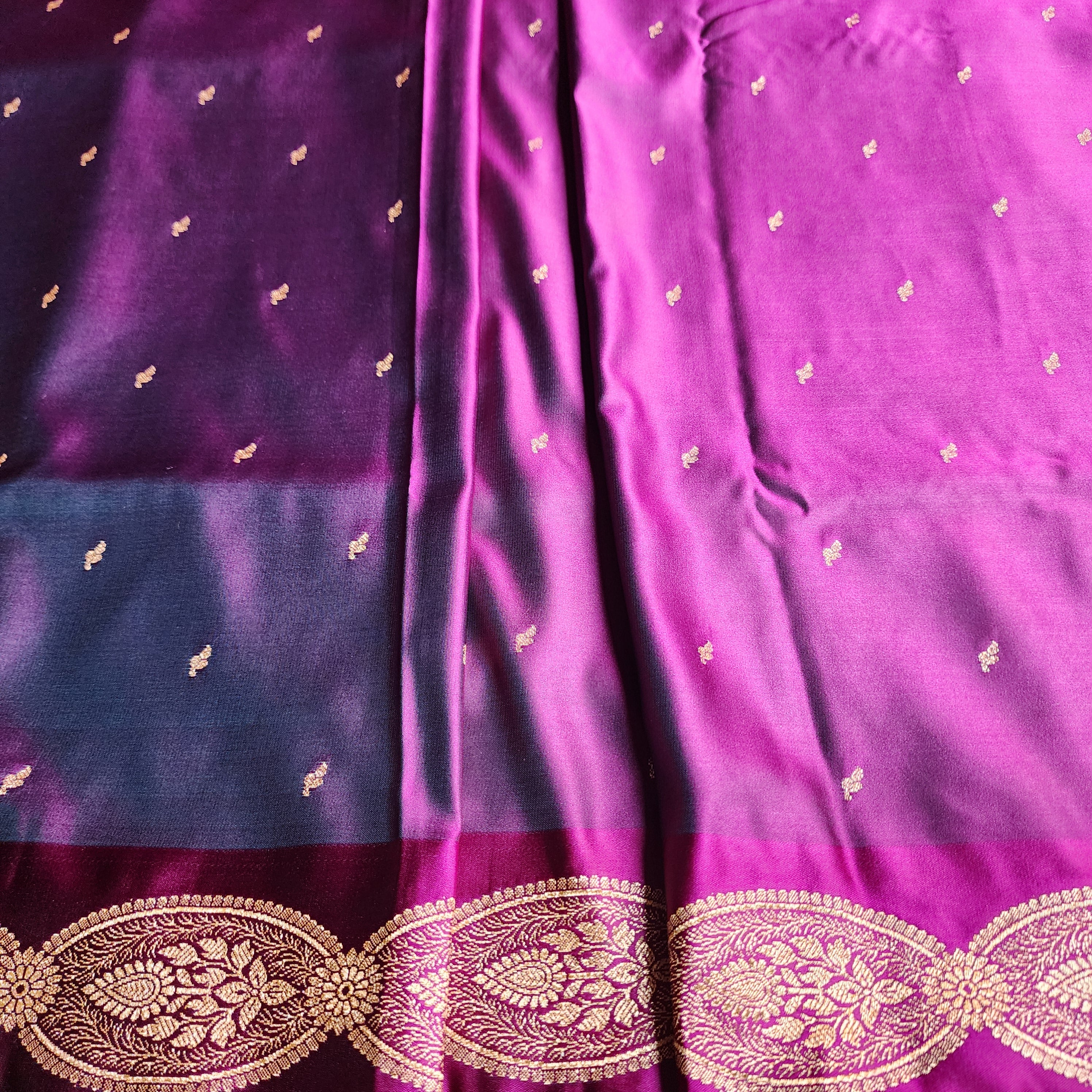 Rich Purple Pure Banarasi Katan Silk Saree with Gold Zari Weaving