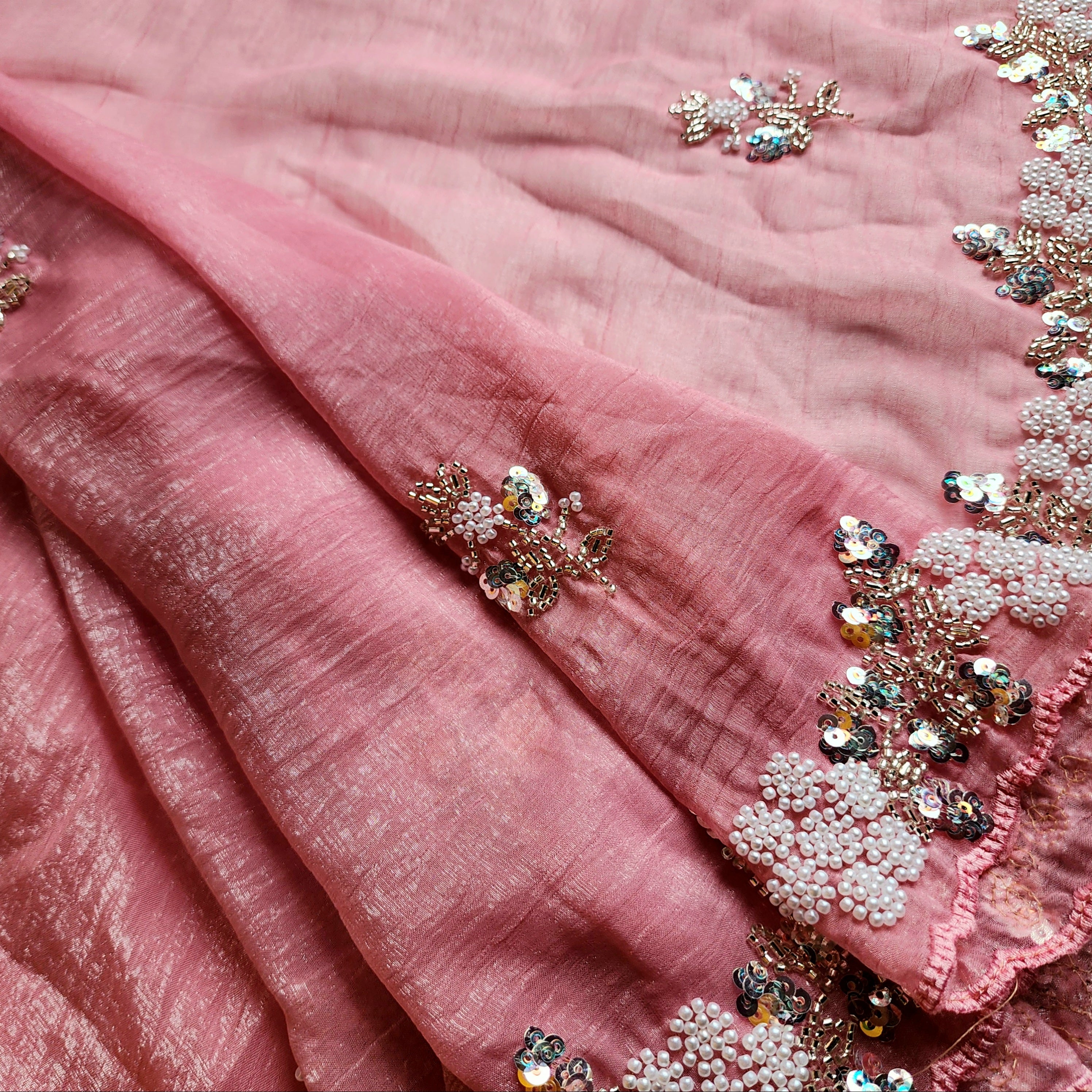 Soft Pink Designer Chiffon Silk Saree