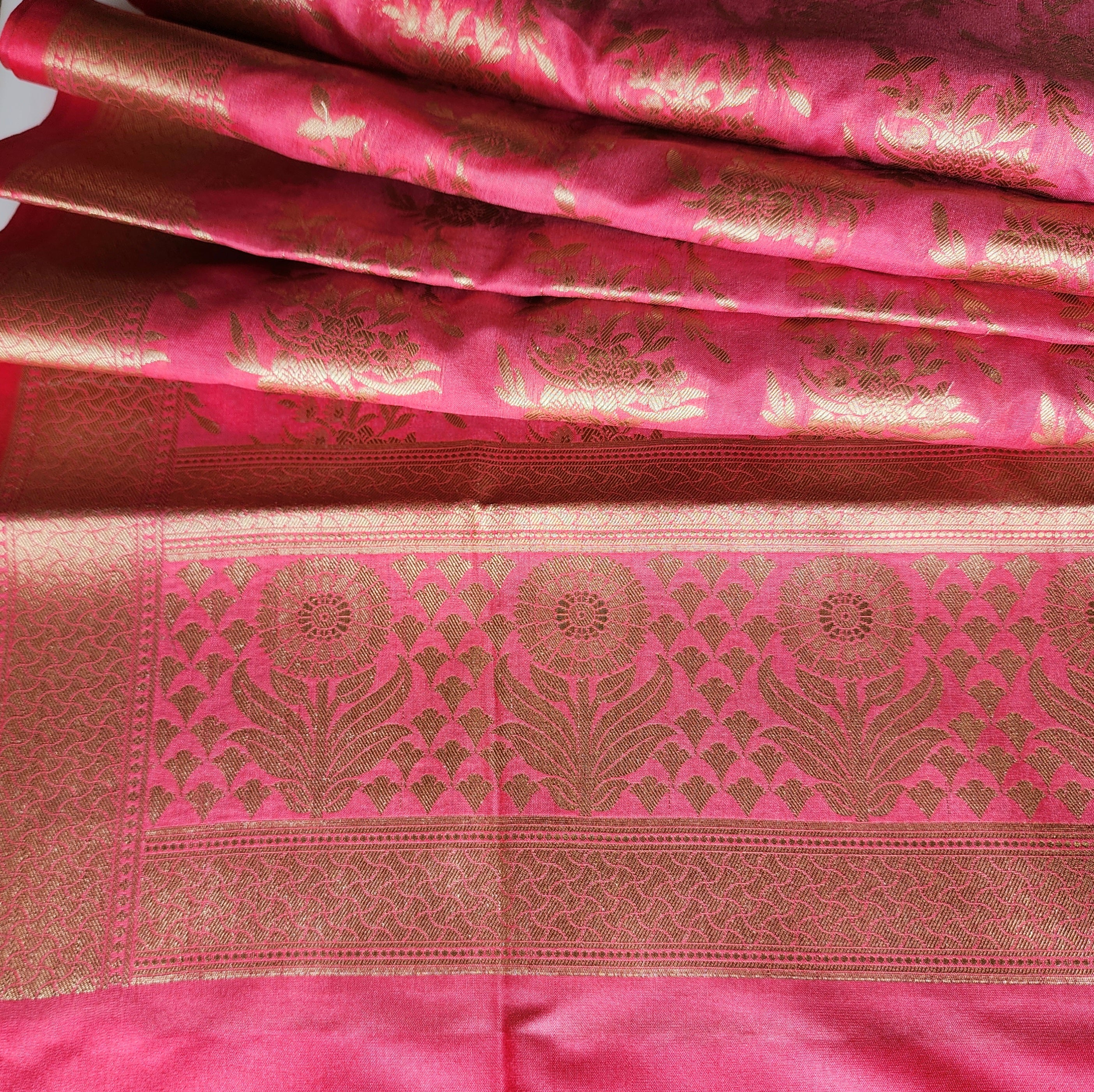 Cerise Pink Banarasi Dupatta - Floral Brocade Zari