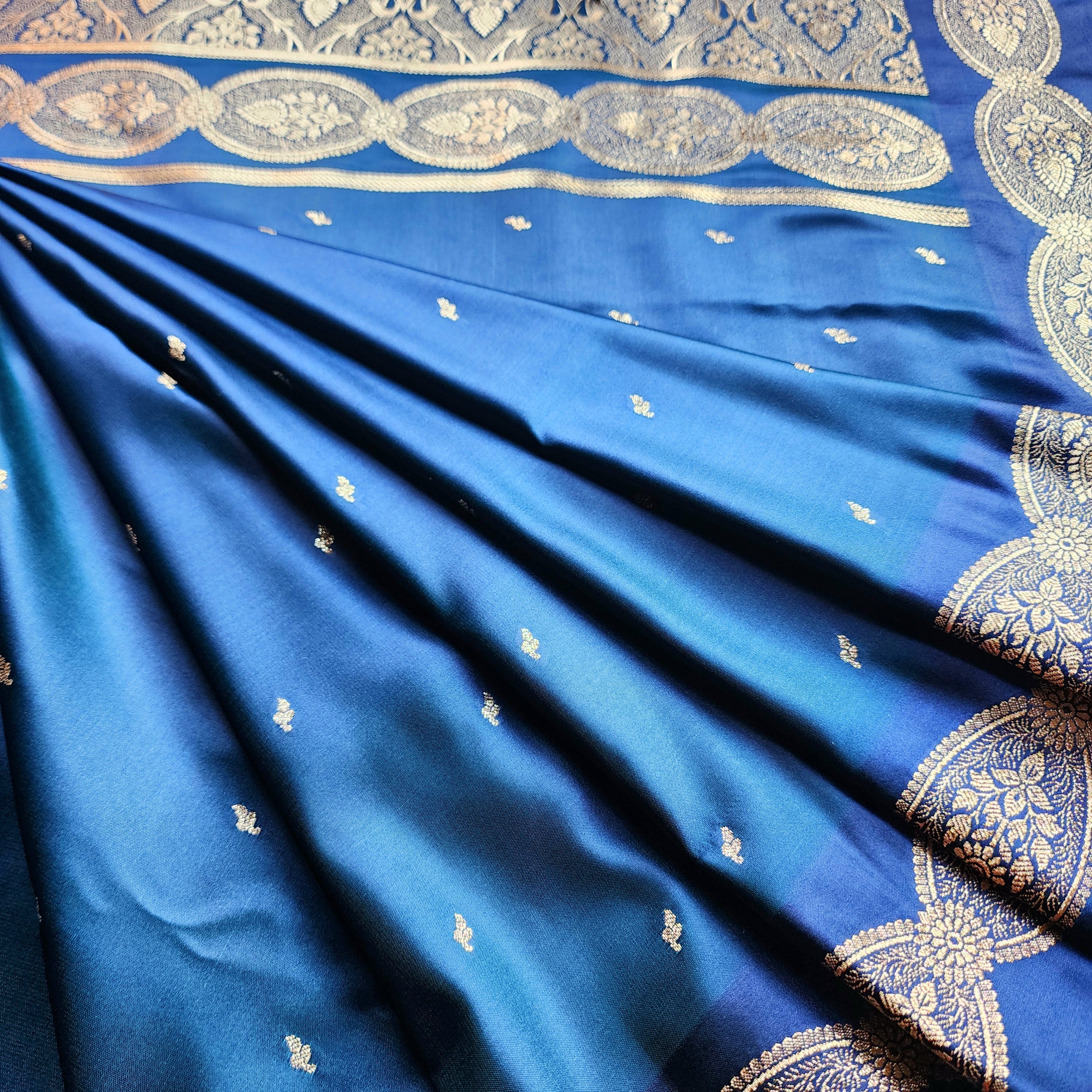 Royal Blue Banarasi Katan Silk Saree with Gold Zari Weaving
