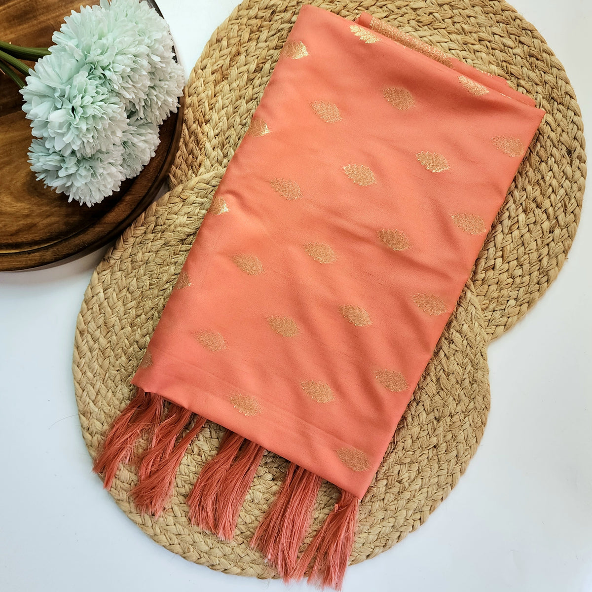 Peach Banarasi Tapetta Silk Leaf Weave Dupatta