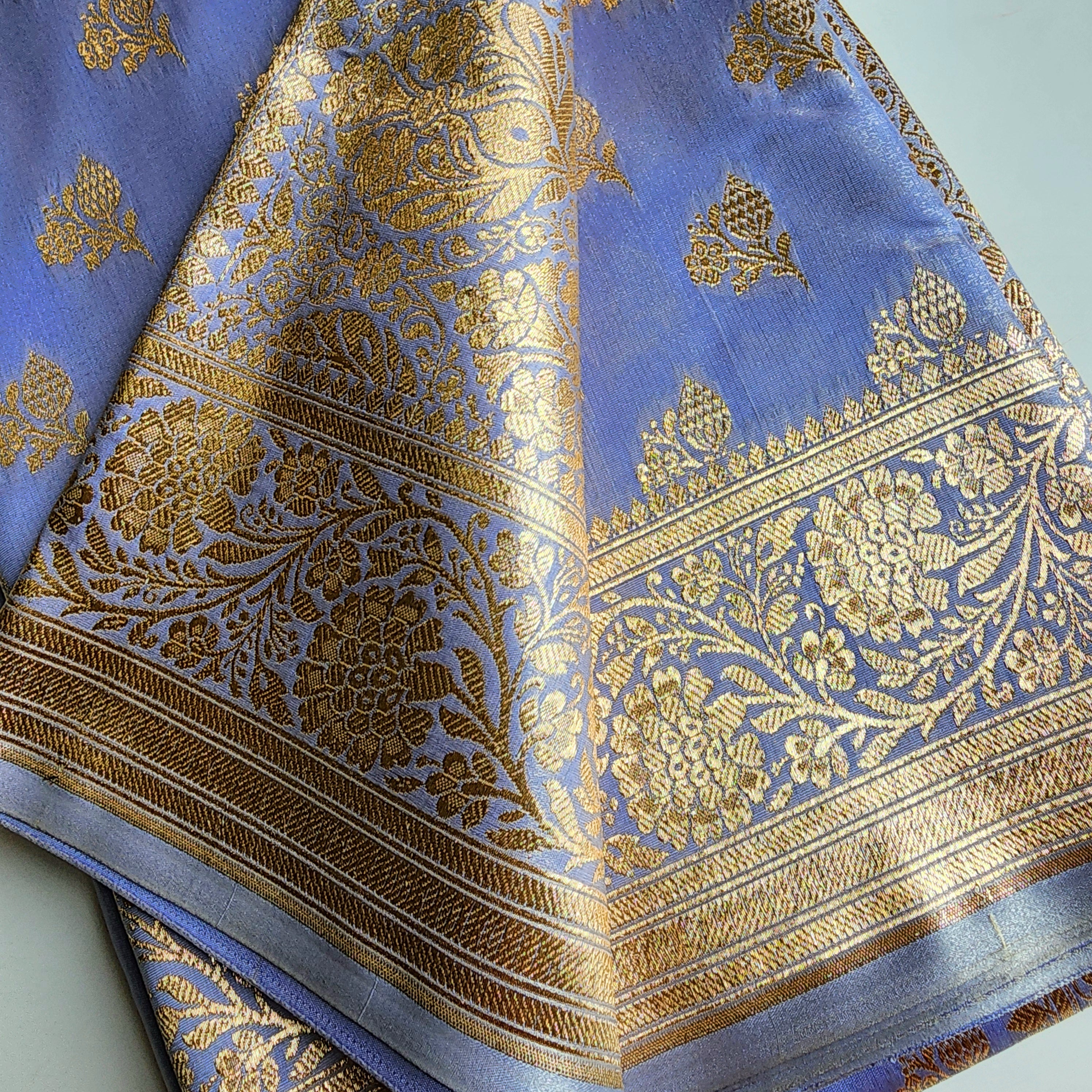Rich Periwinkle Blue Banarasi Silk Saree with Gold Zari Weaving