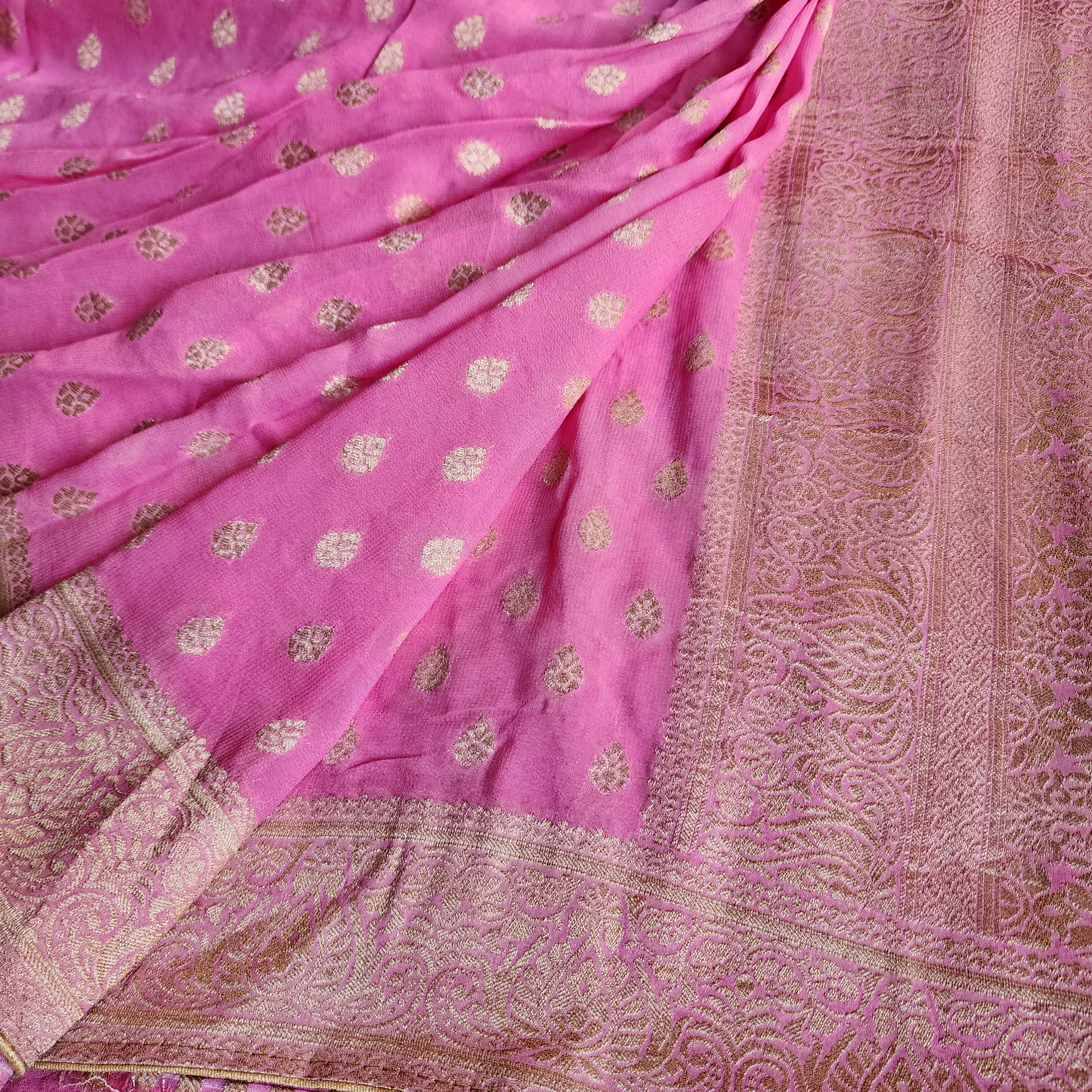 Light Pink Khaddi Georgette Pure Banarasi Saree with Golden Zari
