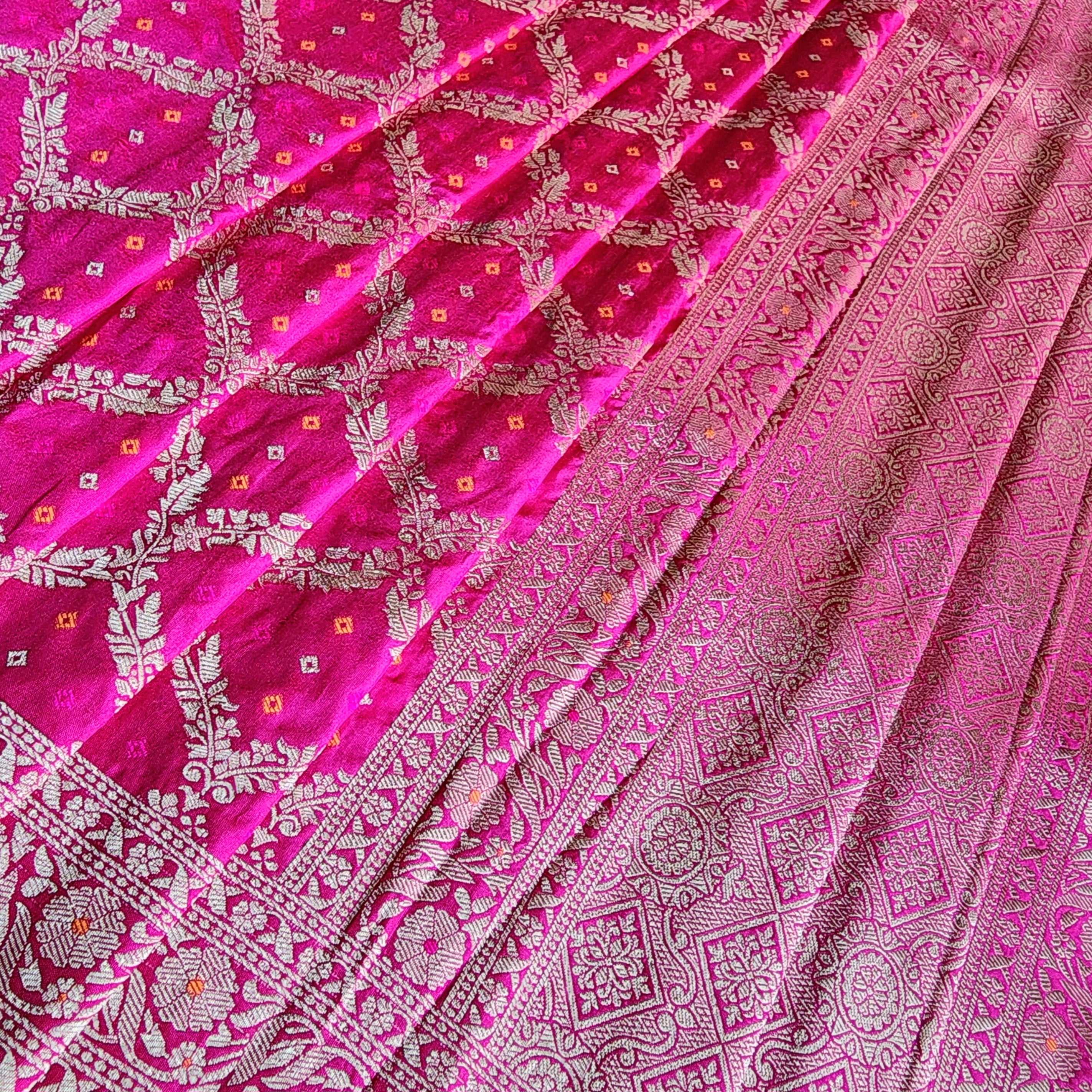 Deep Magenta Bandhani Dupatta with Traditional Jaal