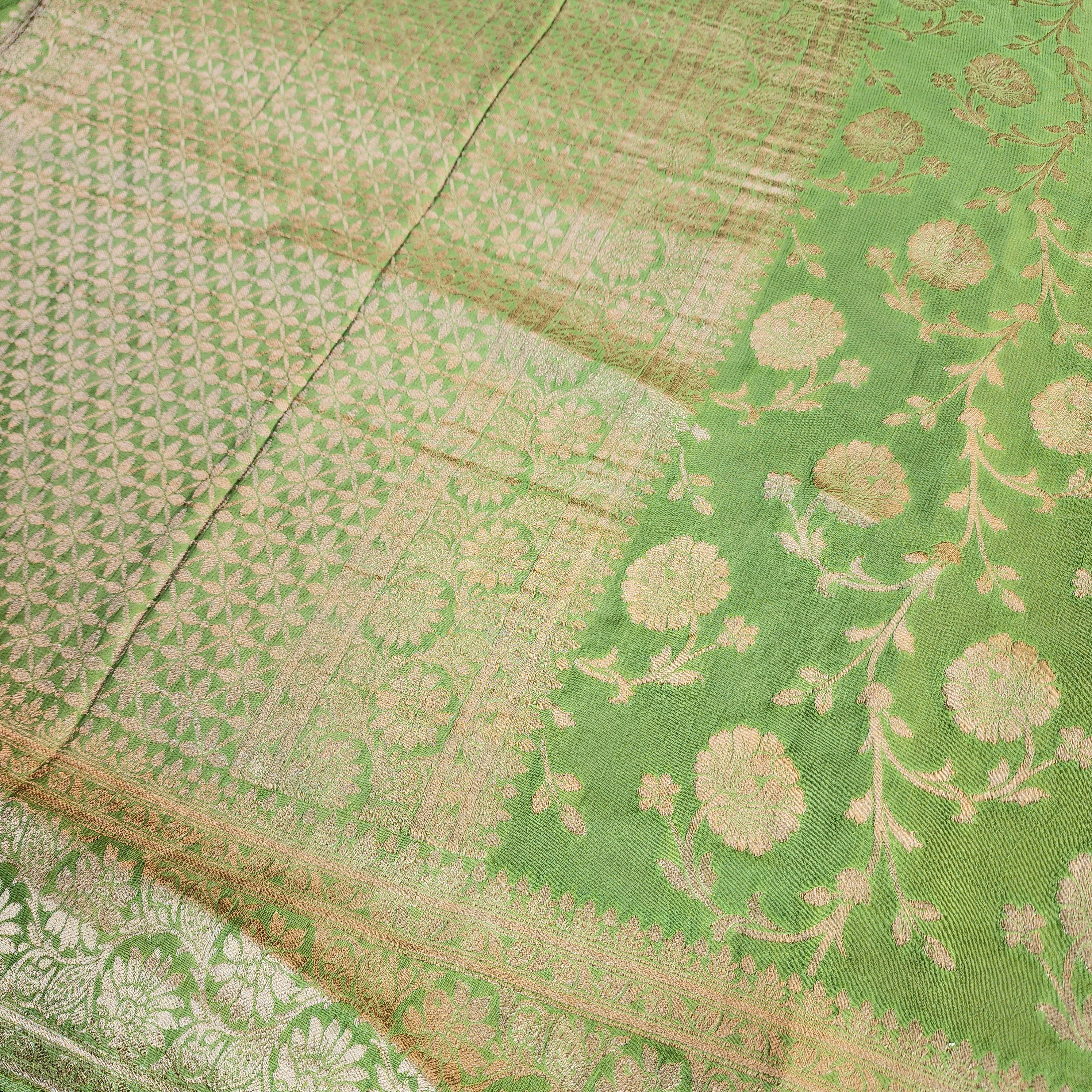 Khaddi Georgette Pure Banarasi Saree in Light Bottle Green