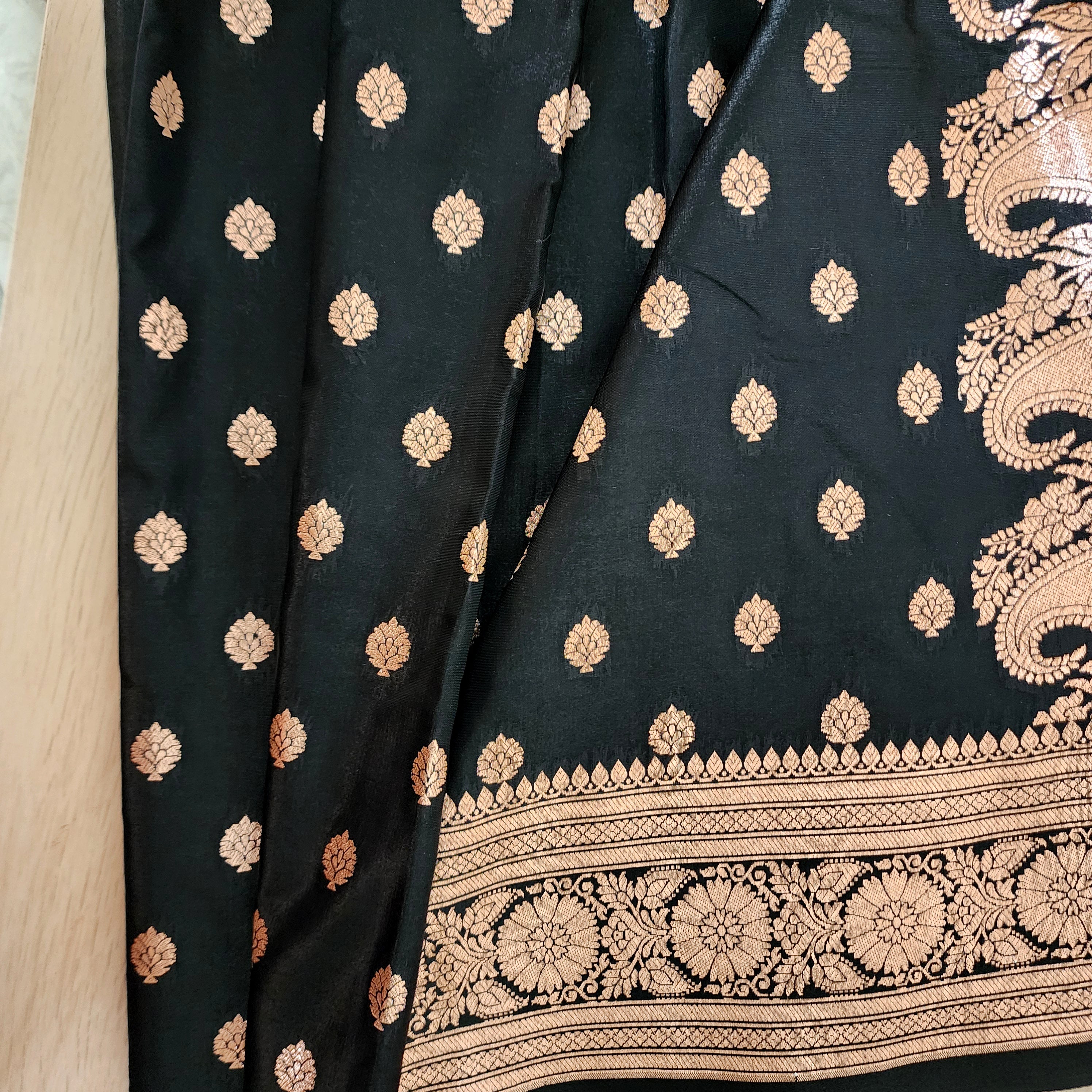 Royal Black Banarasi Silk Saree with Golden Zari Weave