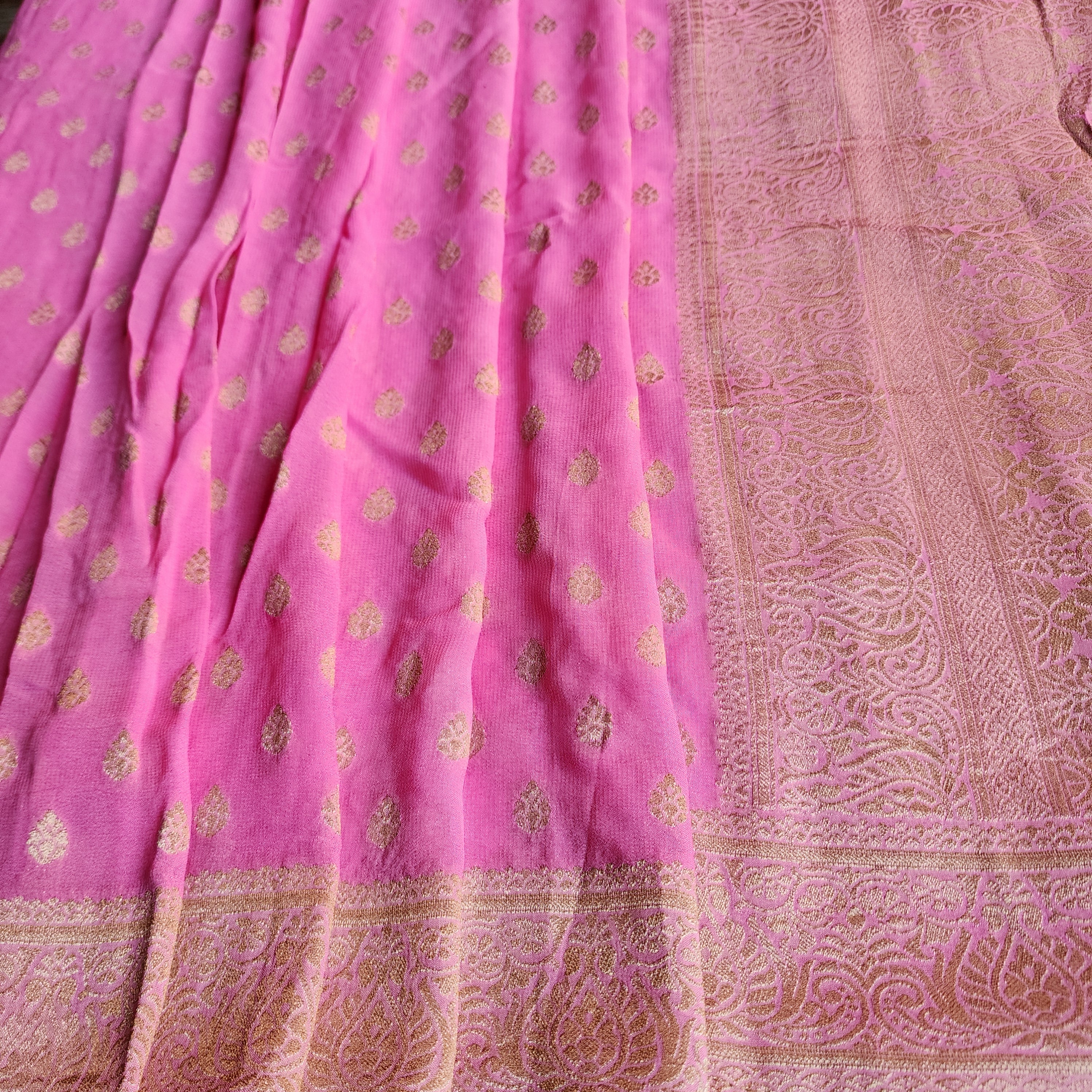 Light Pink Khaddi Georgette Pure Banarasi Saree with Golden Zari