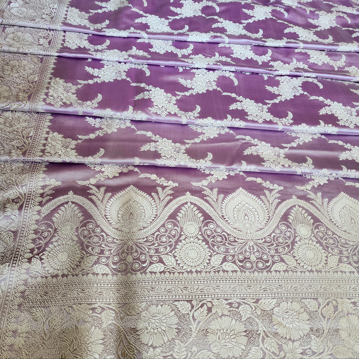 Dusty Lilac Banarasi Katan Silk Saree with Floral Vine Jaal