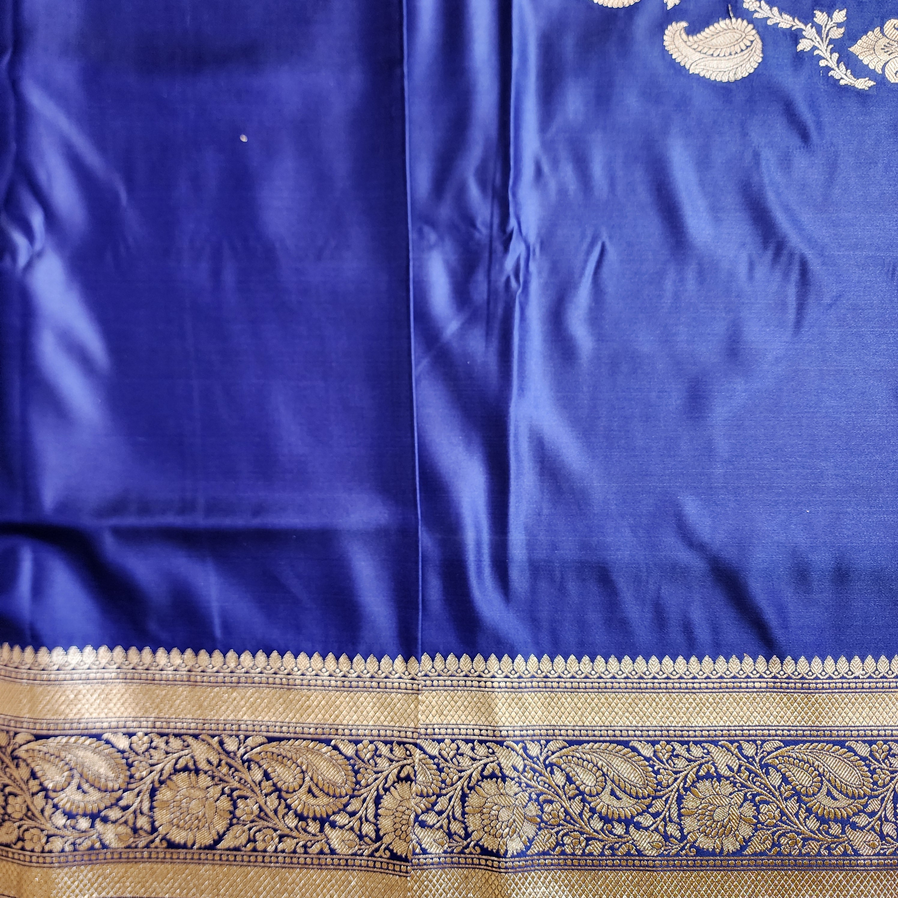 Royal Blue Pure Banarasi Katan Silk Saree with light Gold Zari Weaving