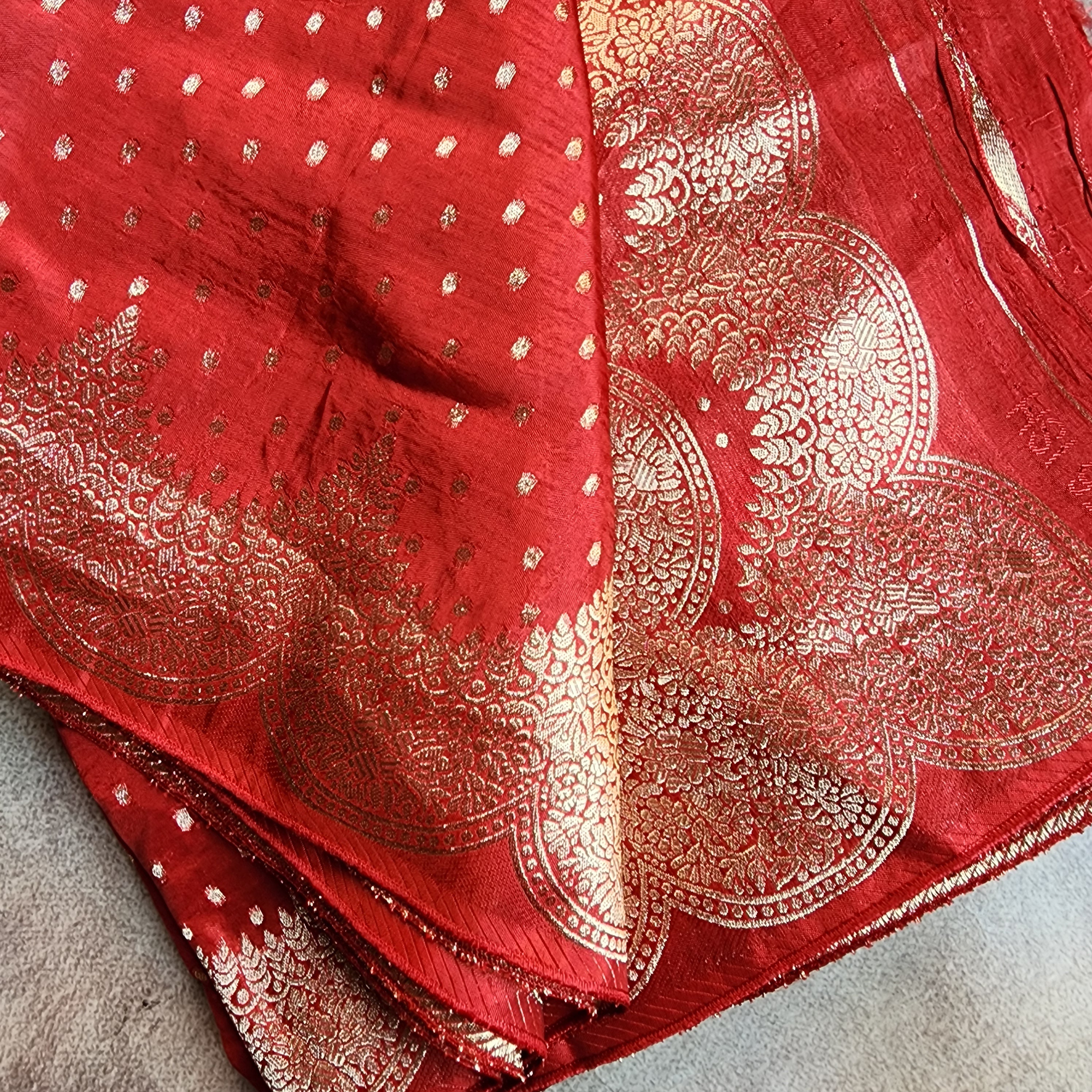 Deep Red Muslin Silk Saree with Cream Border