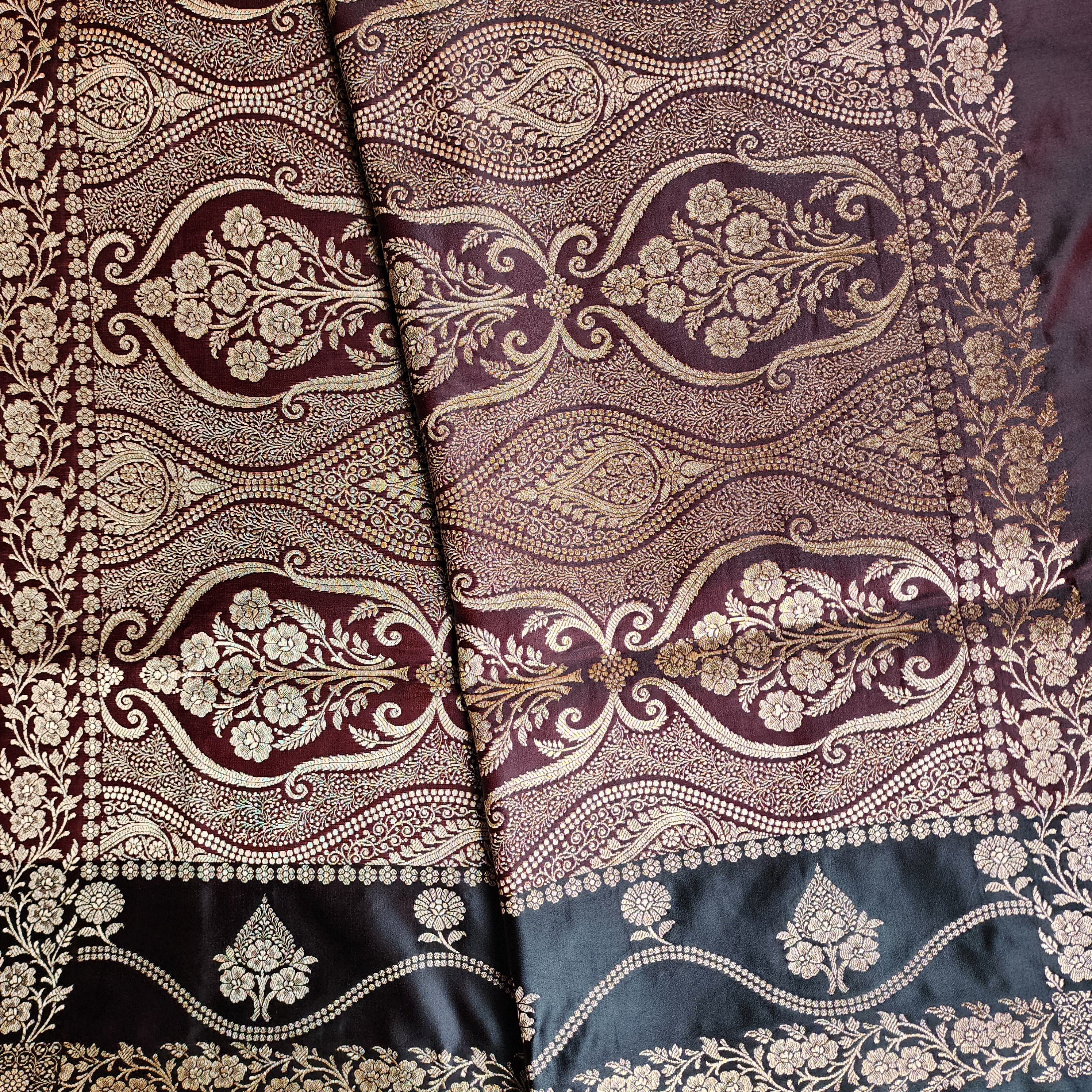 Dual-Tone Maroon Pure Banarasi Katan Silk Saree