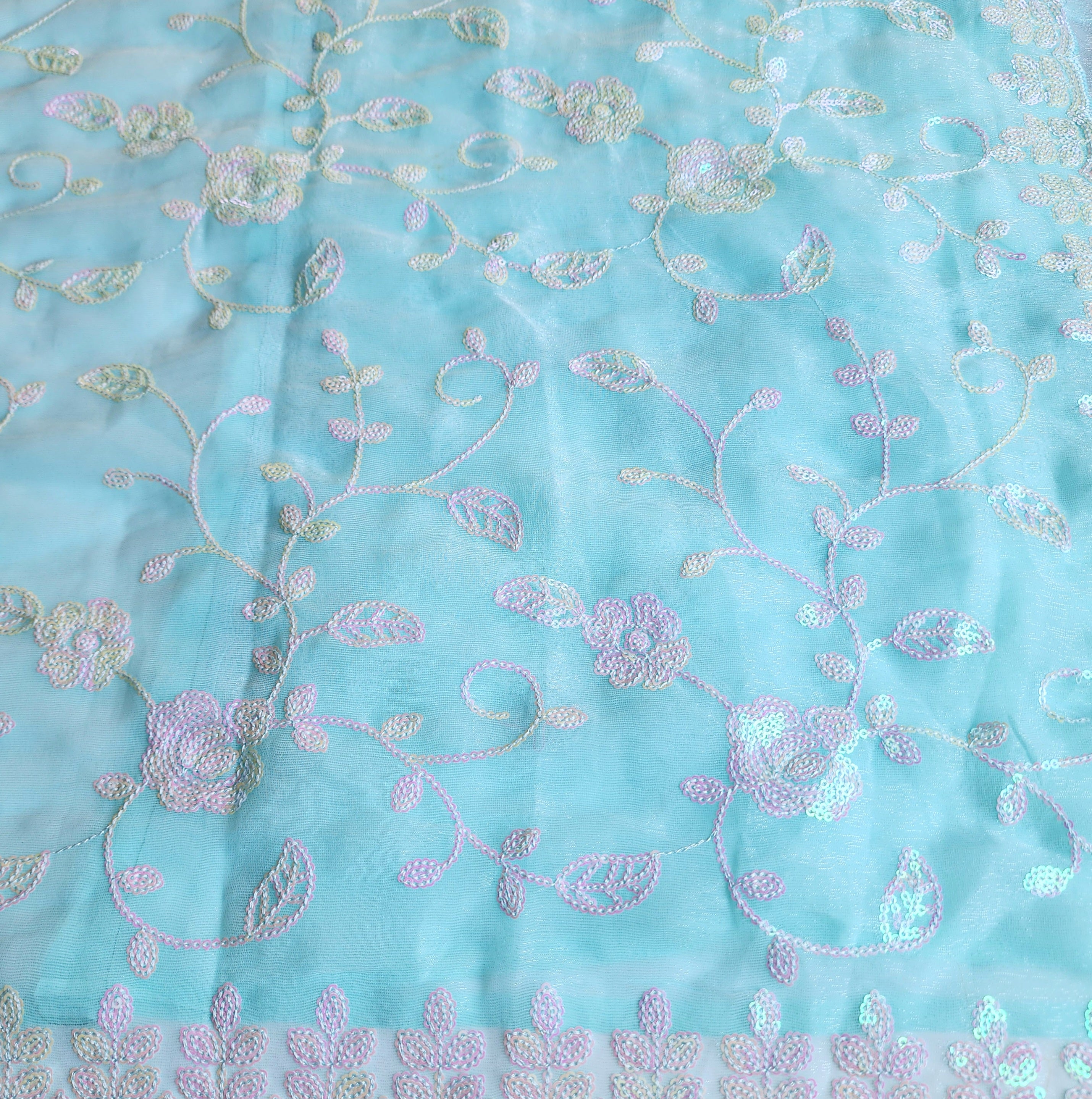 Georgette Designer Sequinned Saree - Mint Aqua