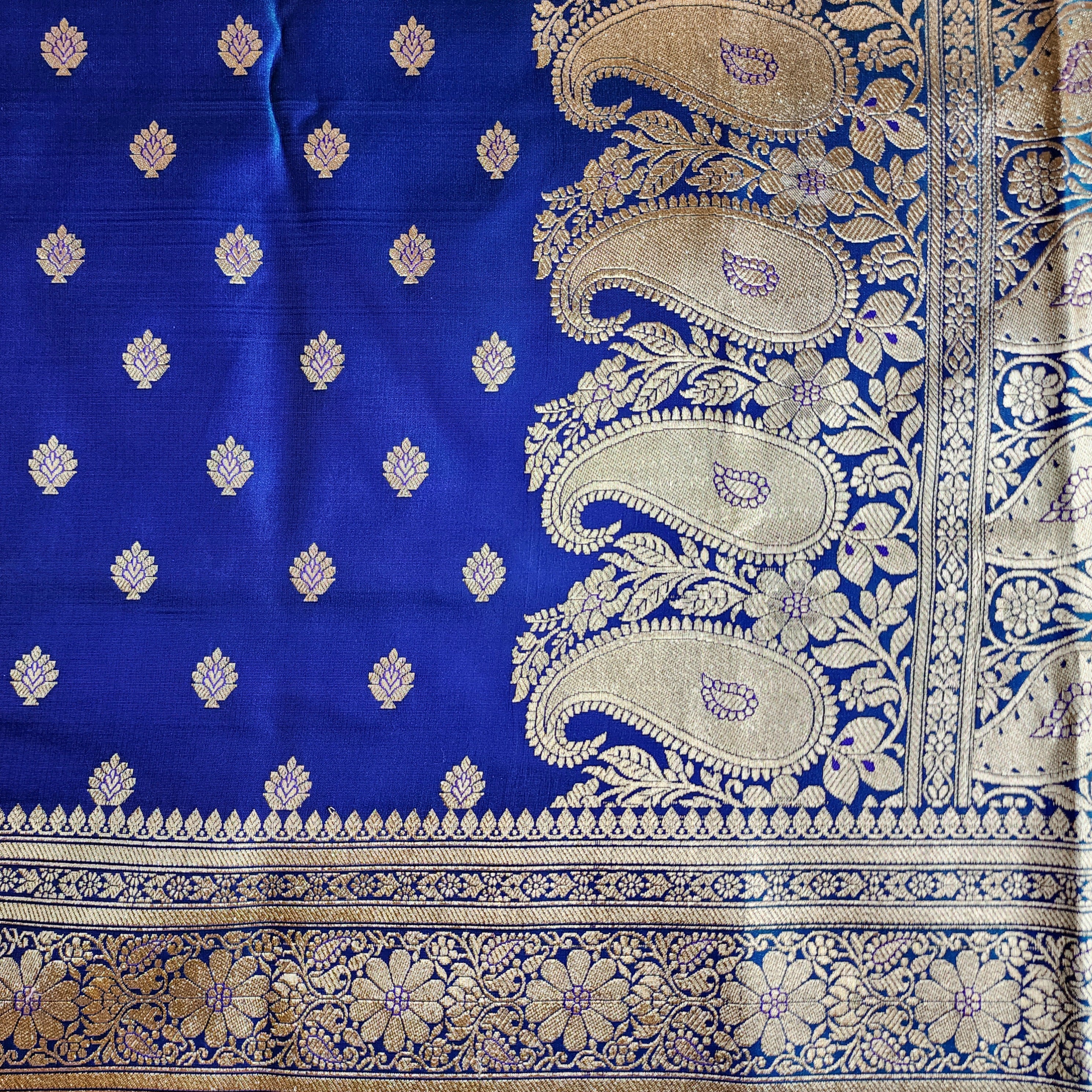 Royal Greenish-Blue Banarasi Silk Saree with Golden Zari Weave