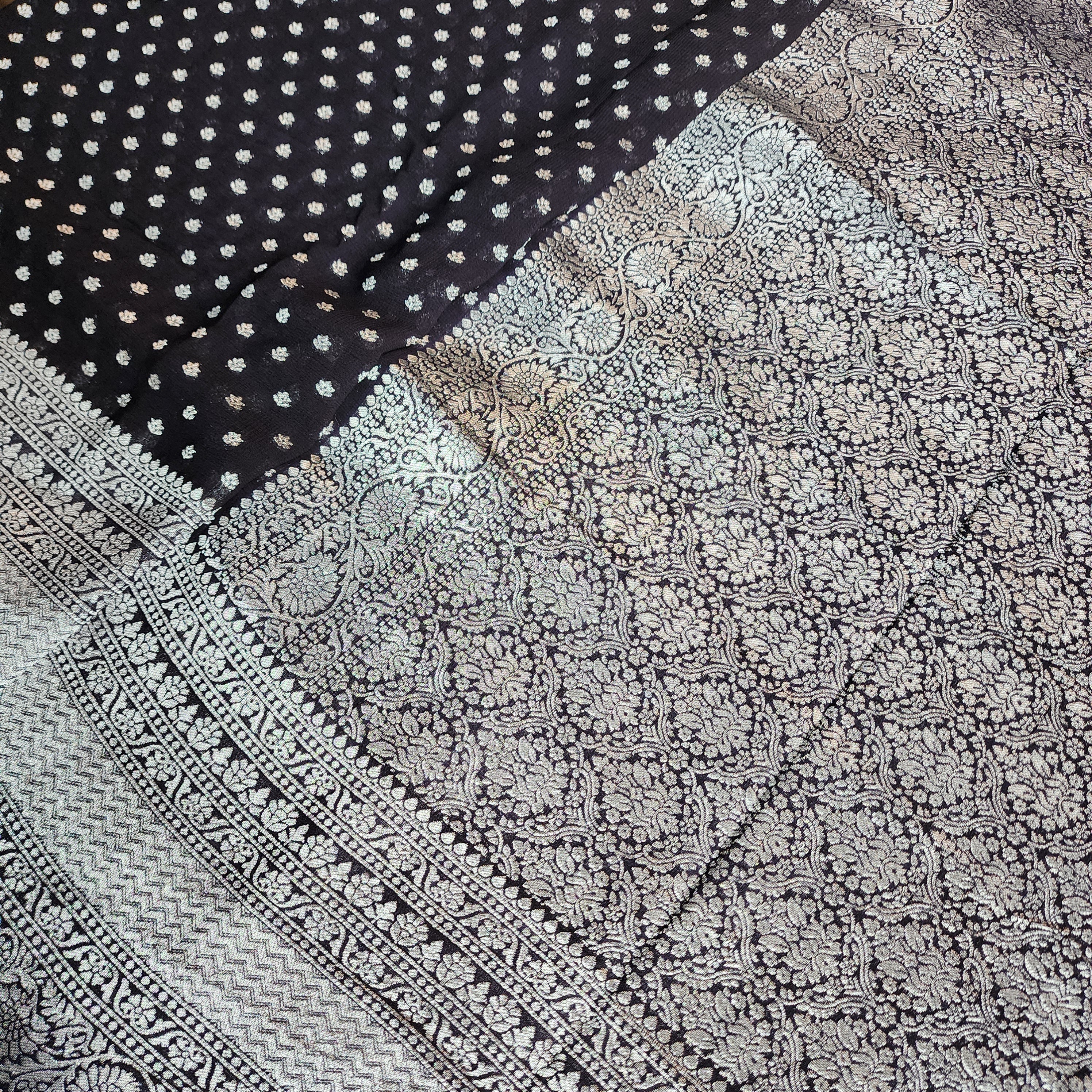 Iconic Black Khaddi Georgette Pure Banarasi Saree with Intricate Silver Zari