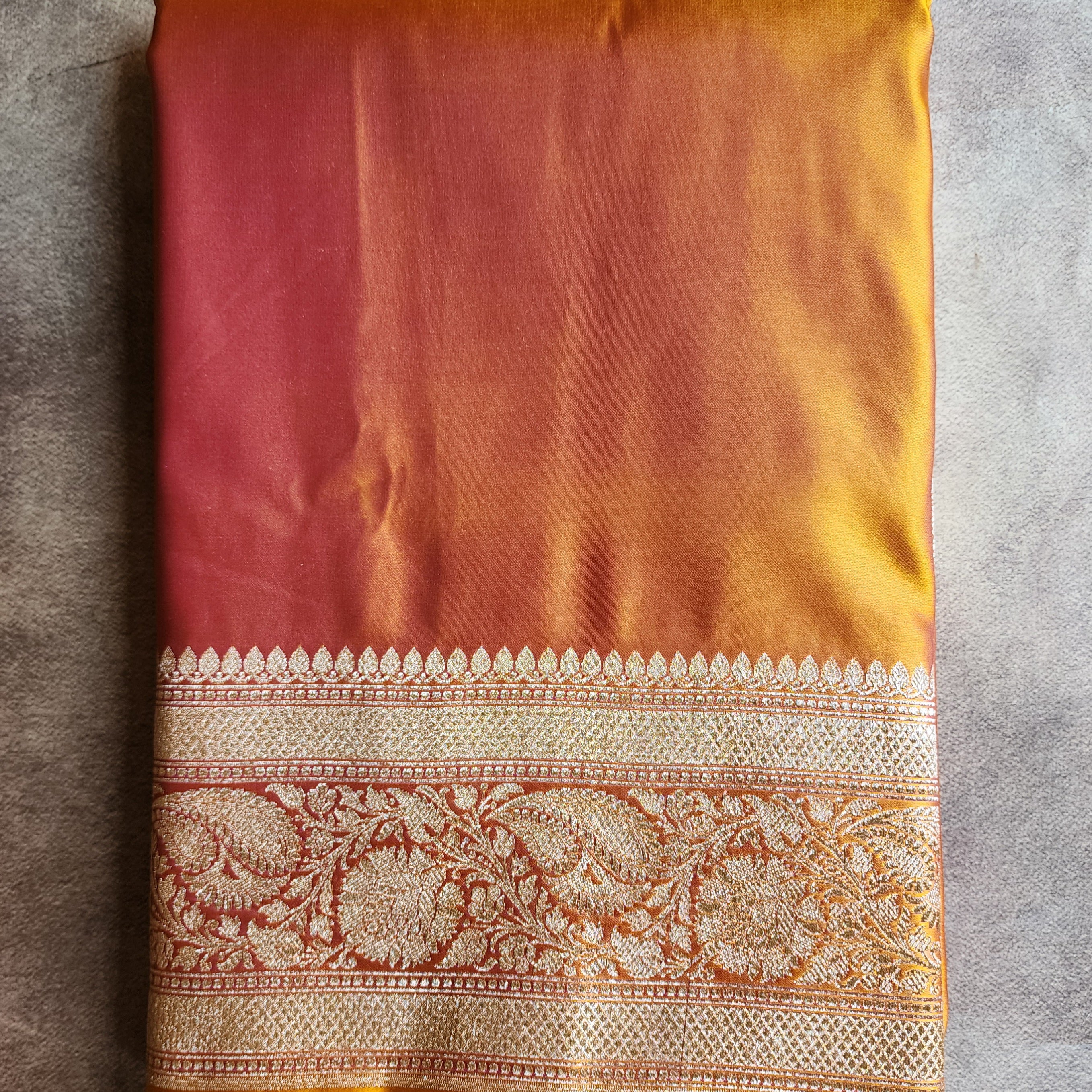 Rich Mustard Yellow Pure Banarasi Katan Silk Saree with light Gold Zari Weaving