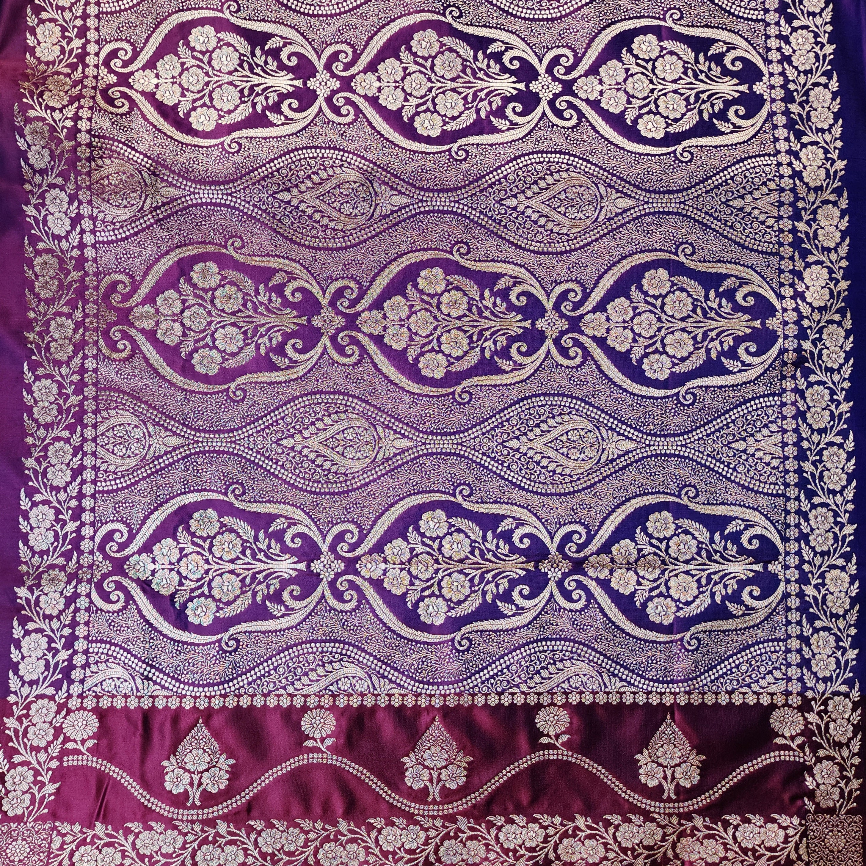 Royal Purple Pure Banarasi Katan Silk Saree with Magenta Border