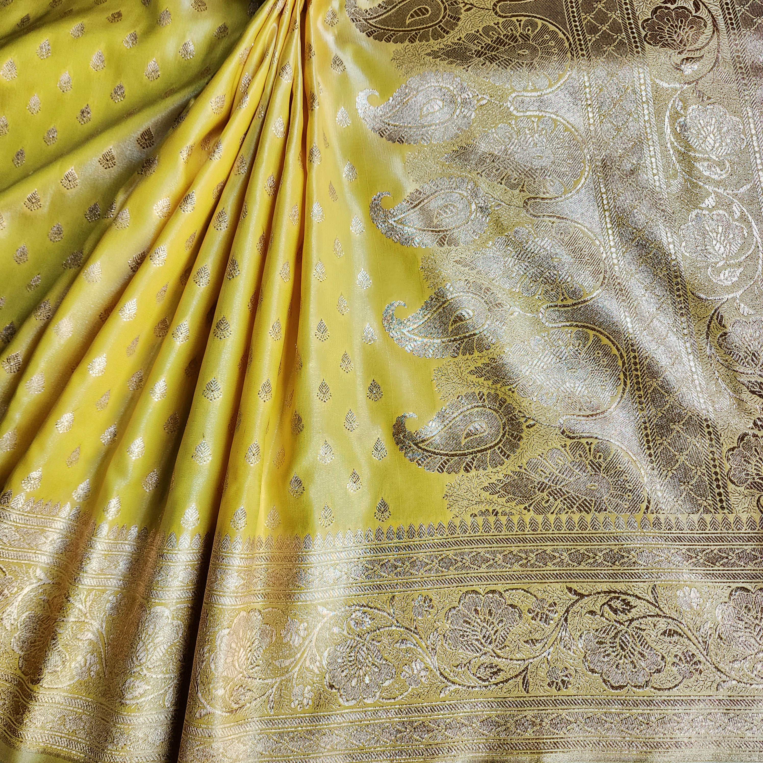 Rich Lemon Yellow Banarasi Silk Saree with Gold Zari Weaving